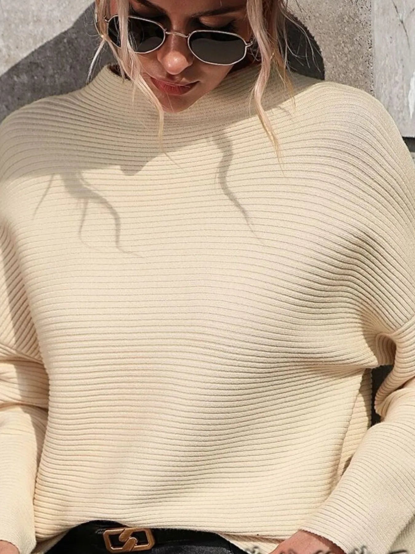 Mock Neck Drop Shoulder Sweater