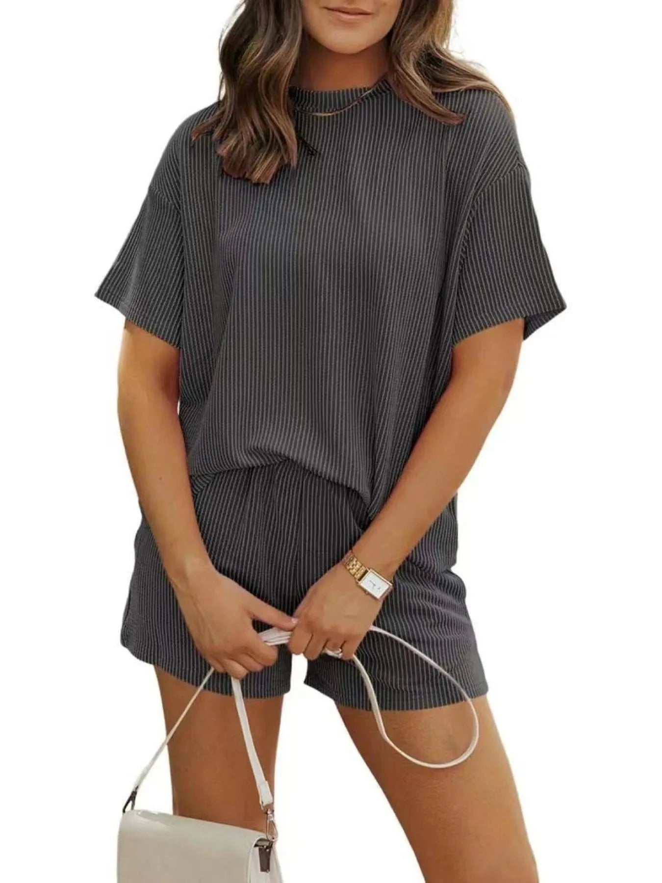 Ribbed Short Sleeve Lounge Set