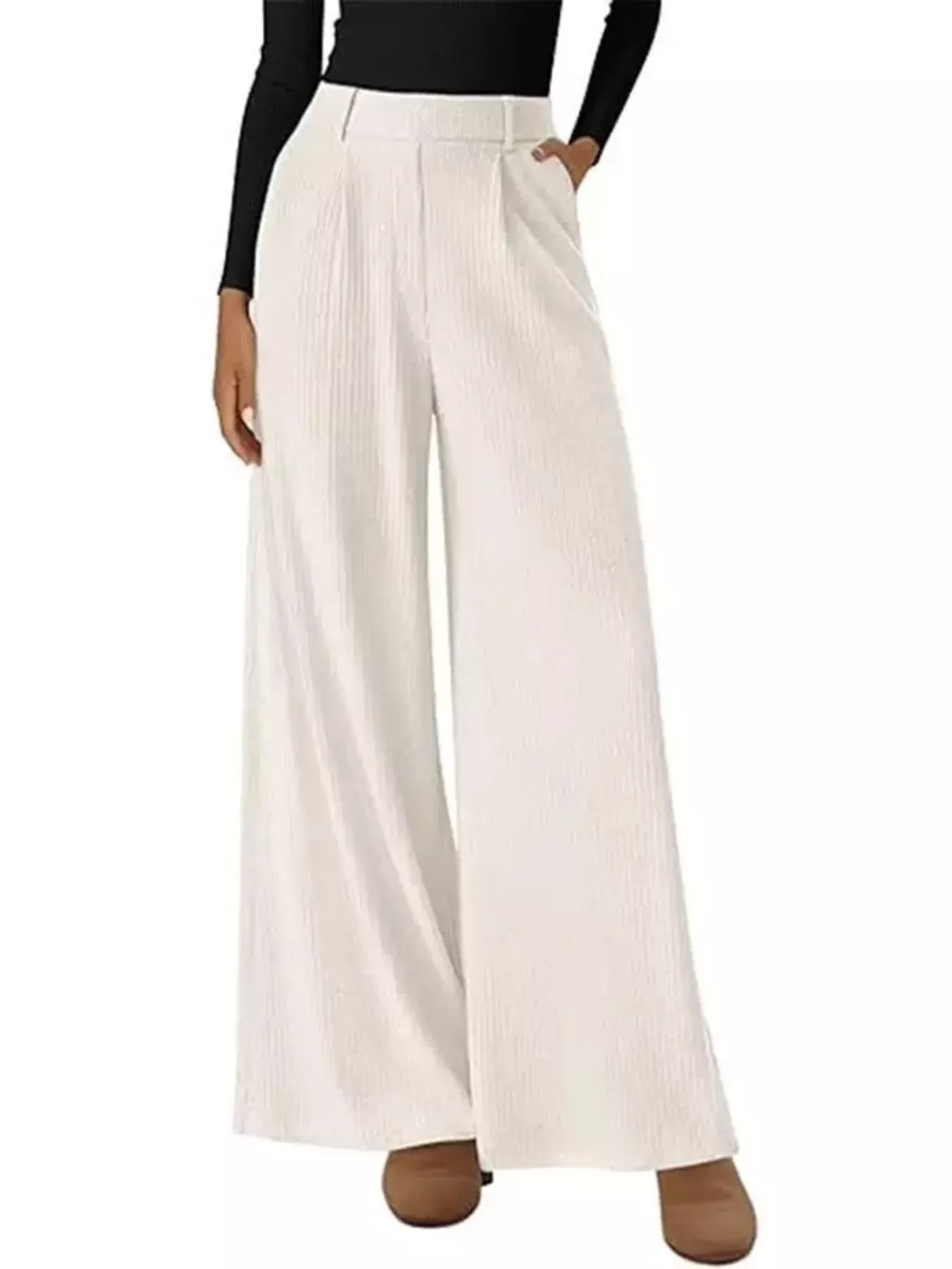 Wide-Leg Pleated Trouser Pants