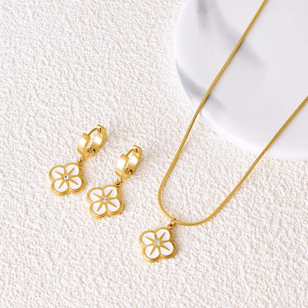 Clover Pendant Necklace and Earrings Set