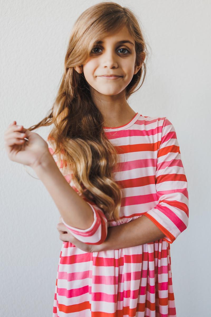 3/4 Sleeve Striped Twirl Dress with Pockets - Mila & Rose ®