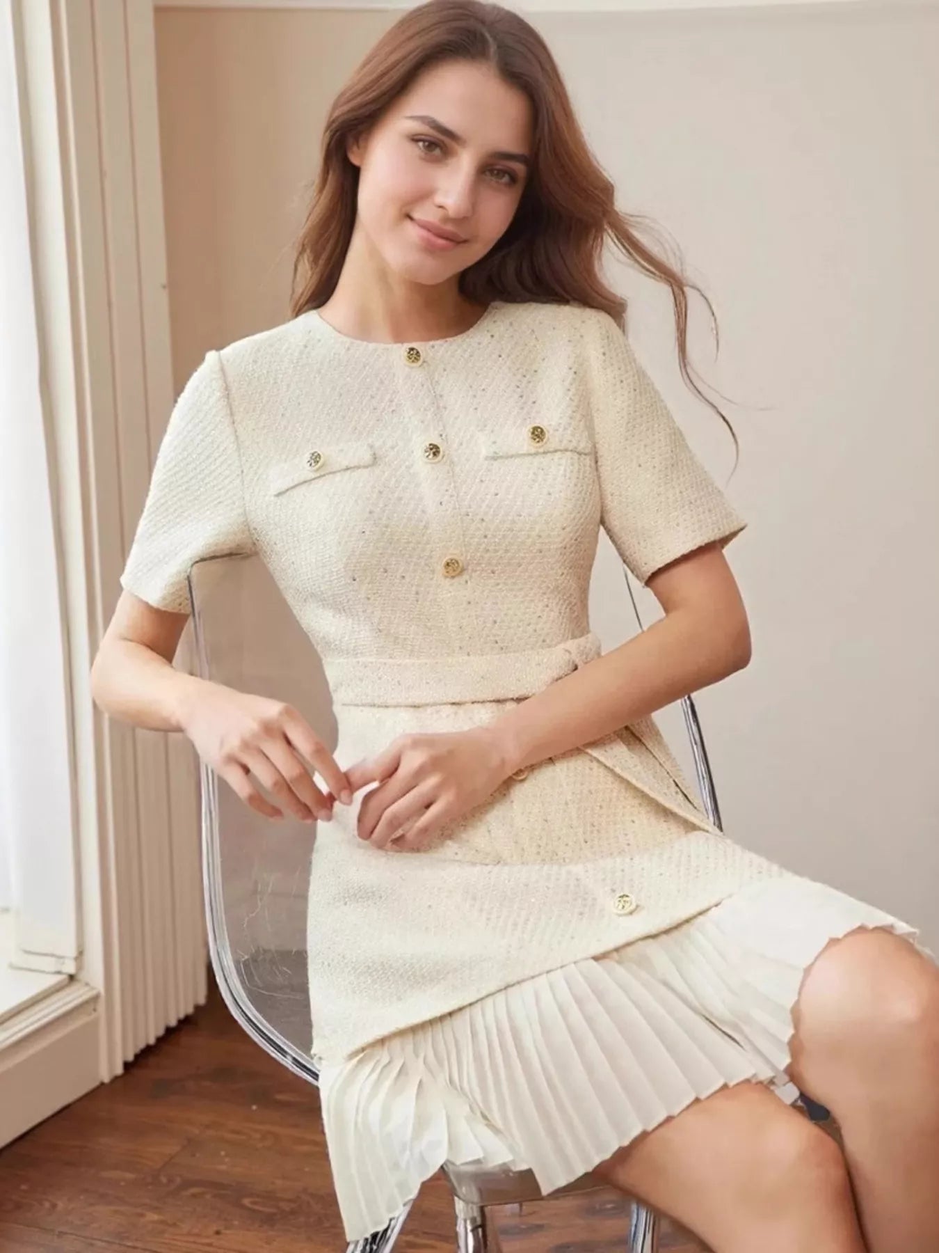 Jackie O Pleated Hem Dress
