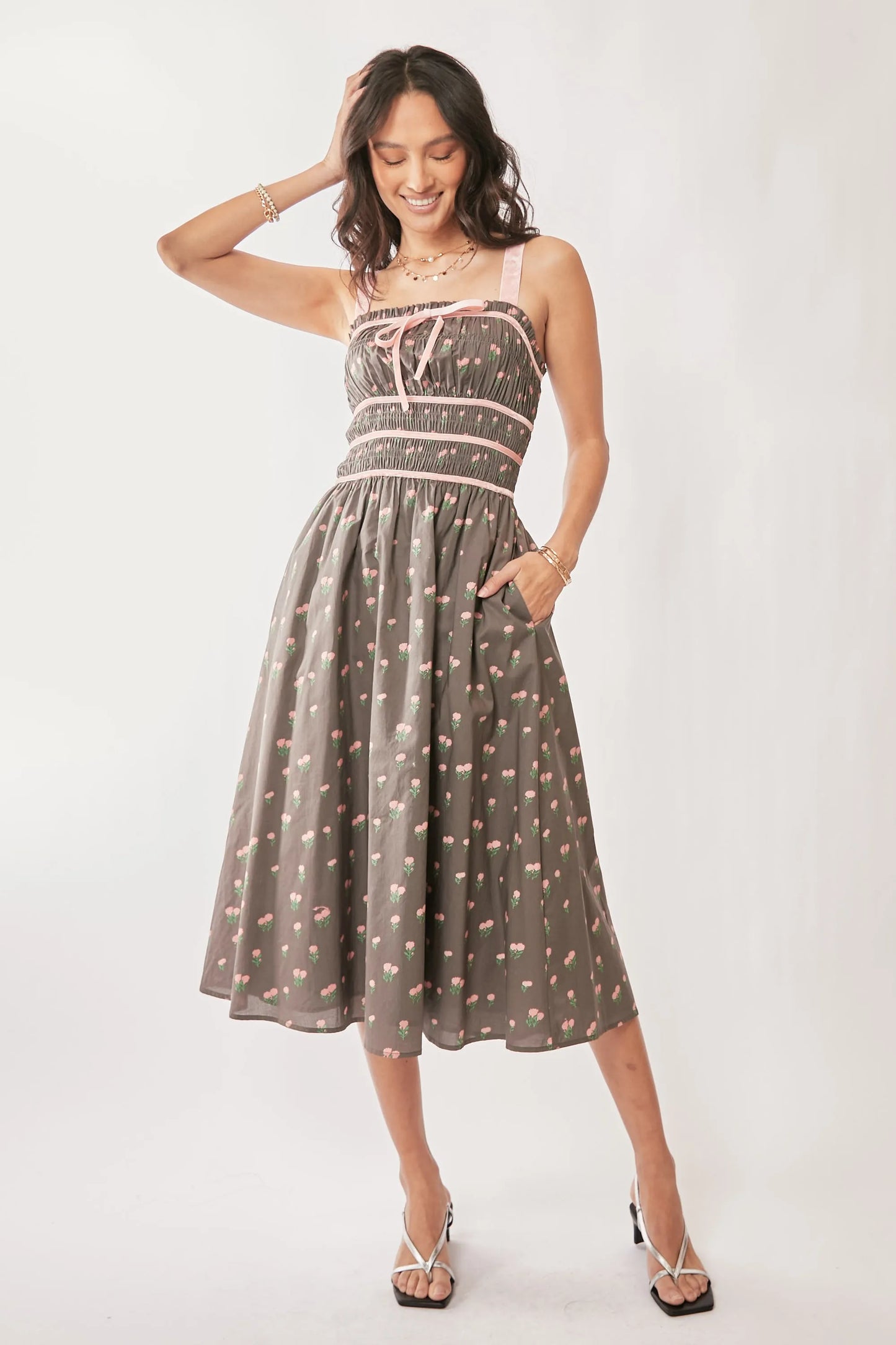Women's Floral Print Smocked Midi Dress