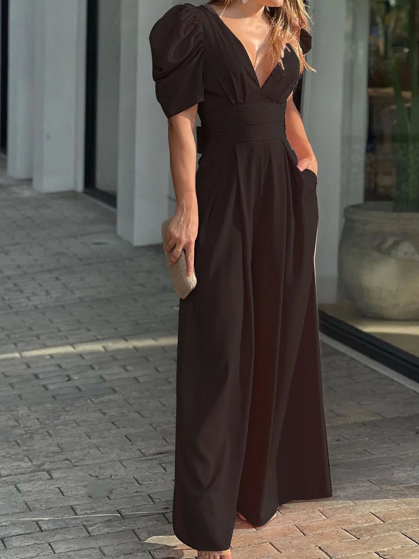 Women's Open Back Puff Sleeve Jumpsuit