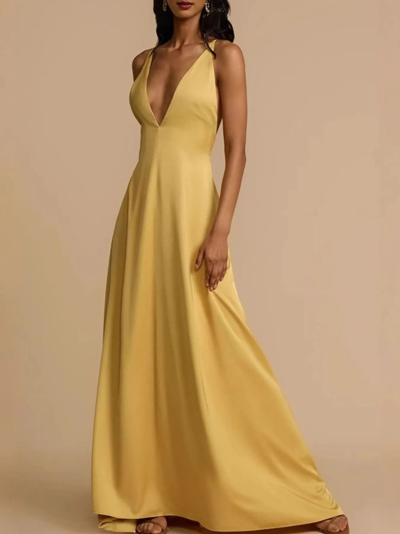 Golden Hour Deep V-Neck Maxi Dress