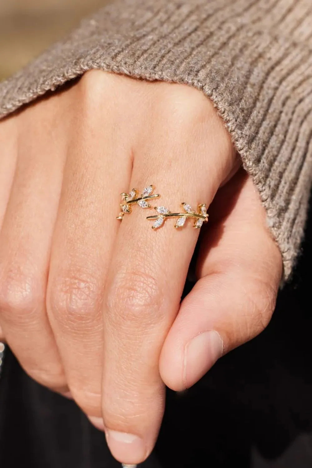 18k Gold-Plated Leaf Ring - Side View