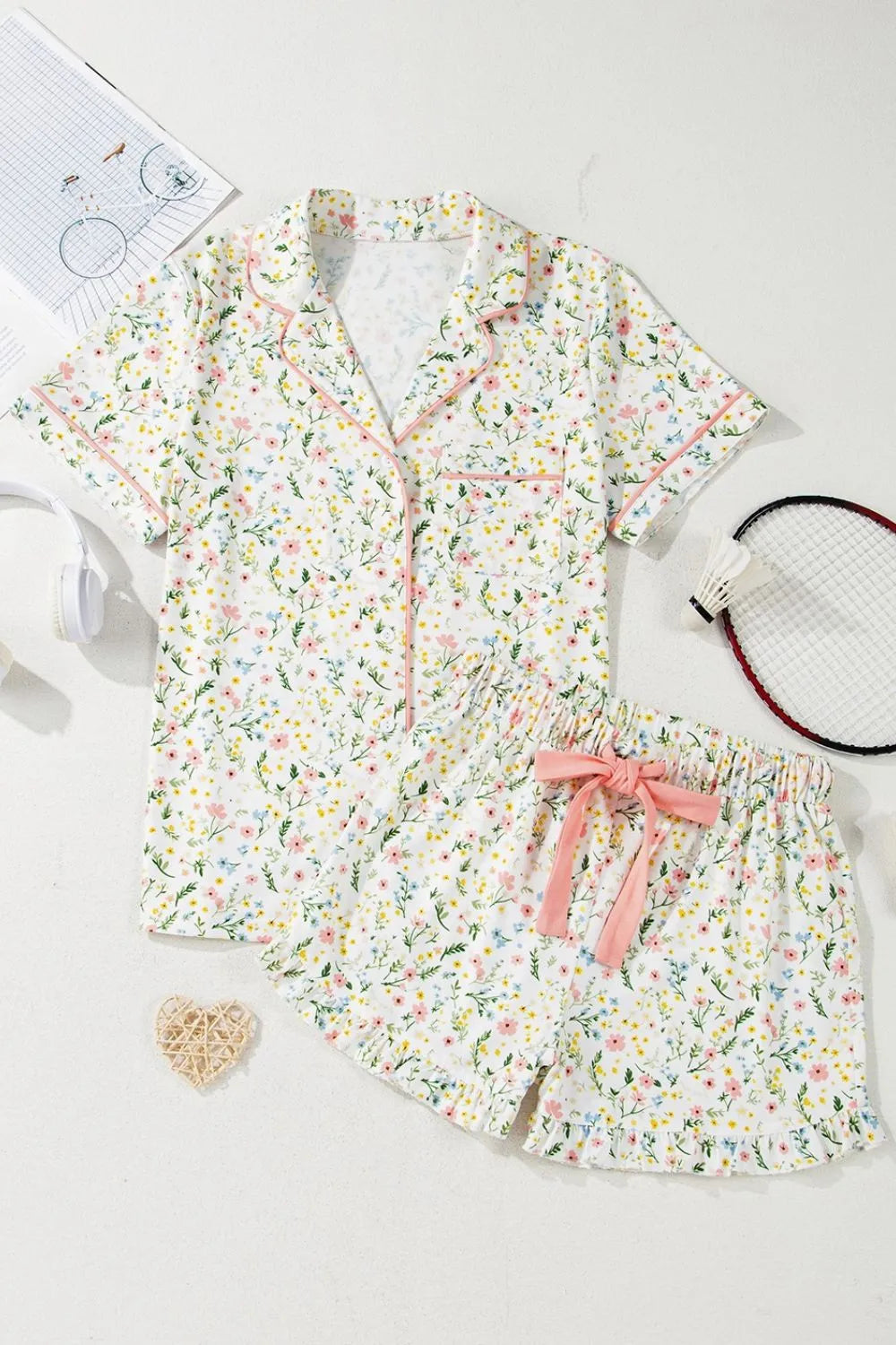 Pillow Talk Short Sleeve Top and Shorts Pajama Set