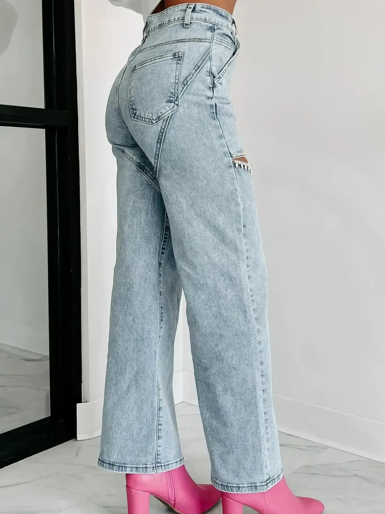 Women's High Waist Cut-Out Wide Leg Jeans