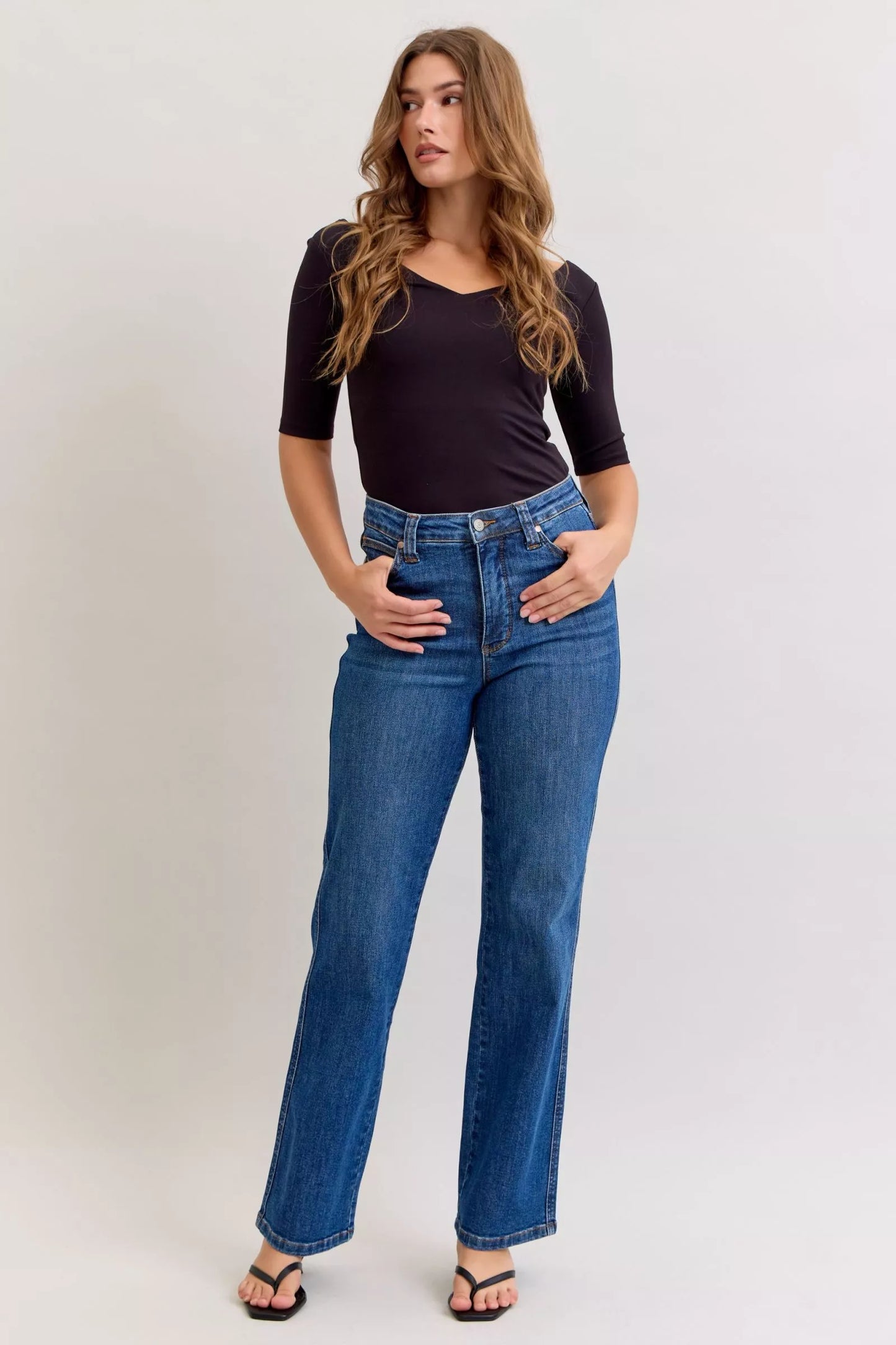 Slimming High Waist Straight Leg Jeans