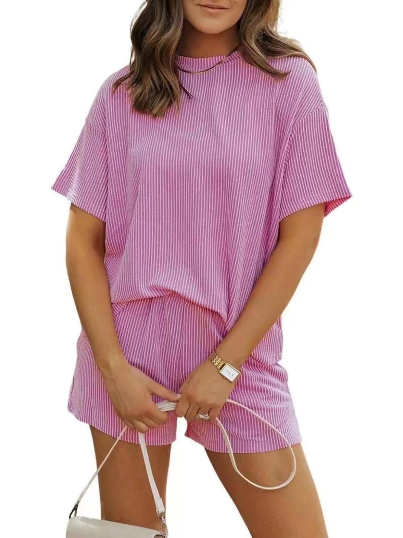 Ribbed Short Sleeve Lounge Set