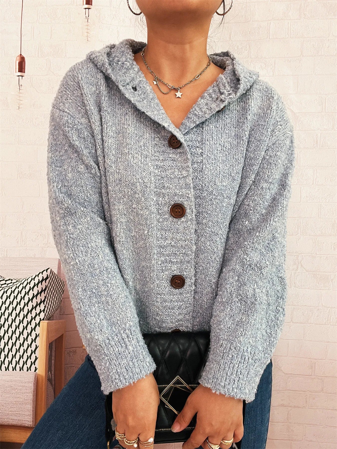 Chunky Buttoned Hooded Cardigan