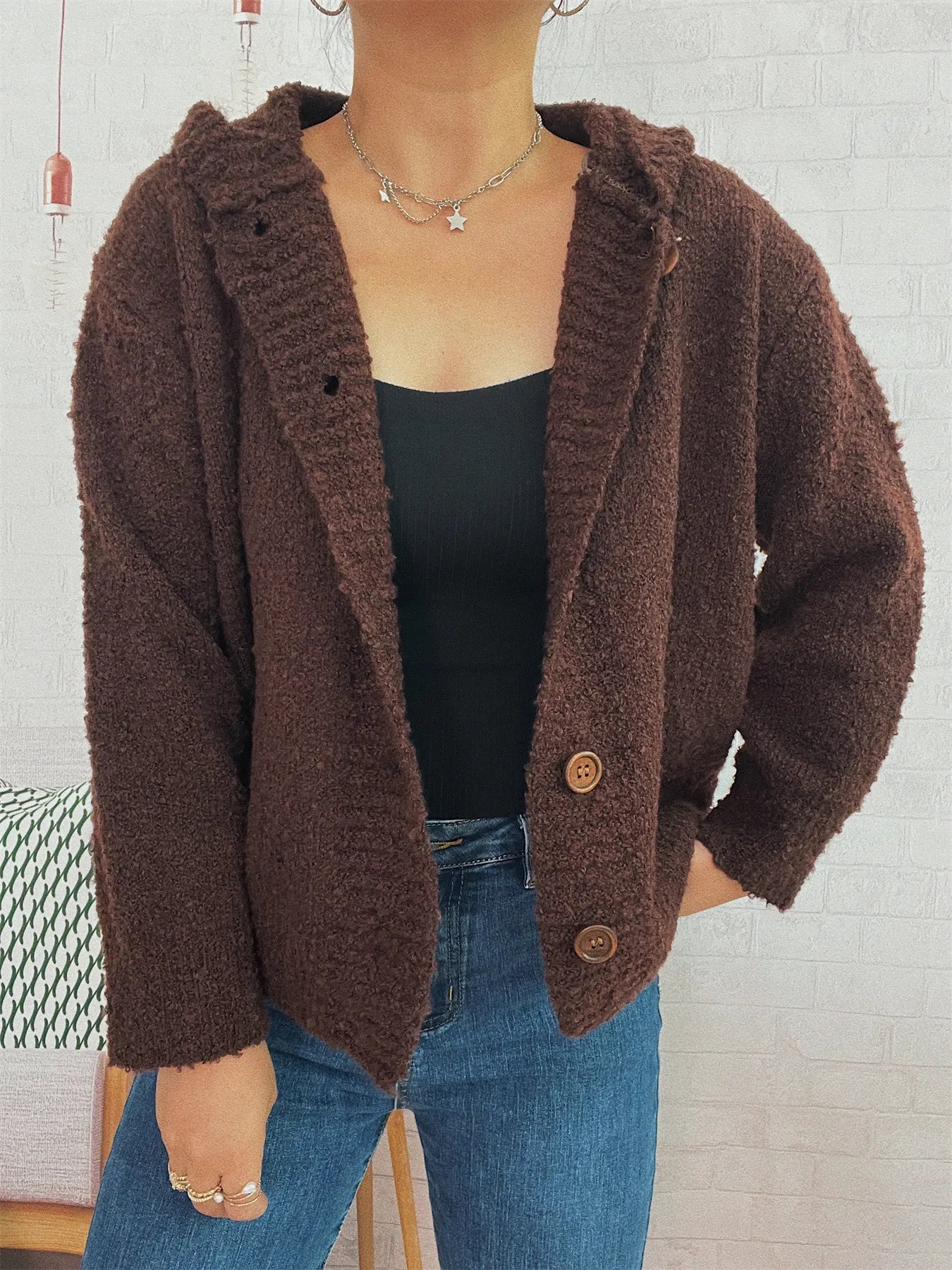 Chunky Buttoned Hooded Cardigan