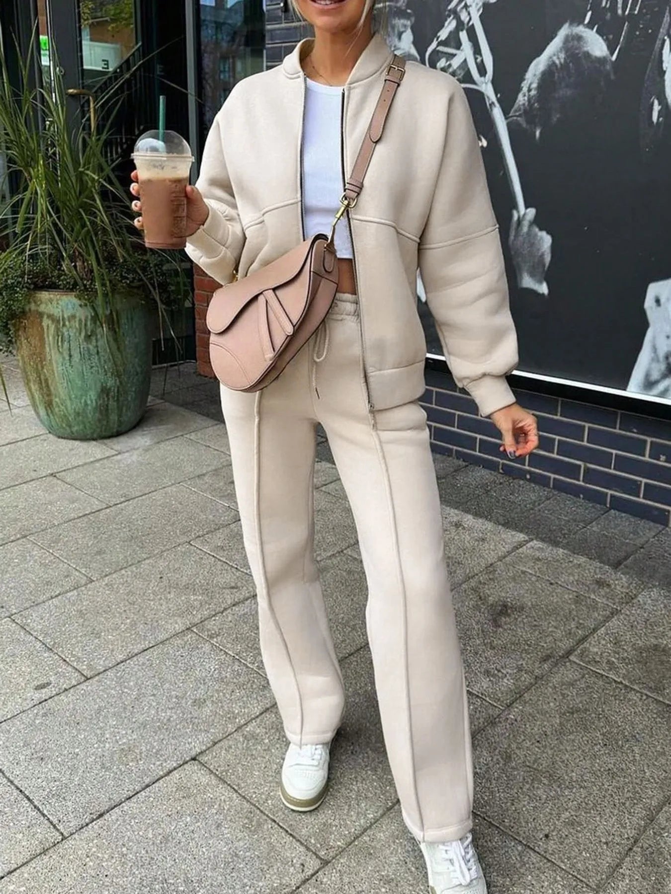 Athleisure Full Zip Jacket and Wide Leg Pant Set