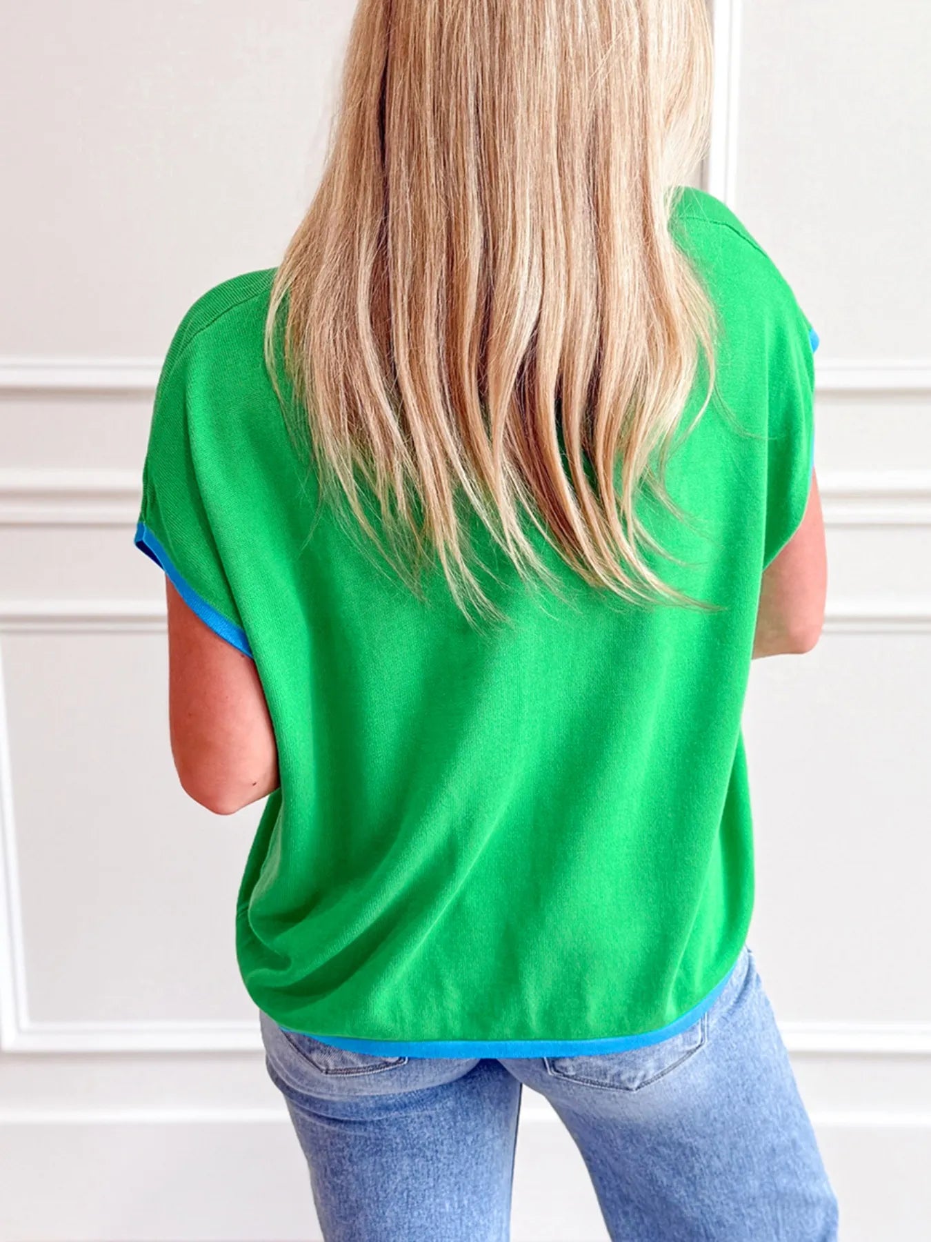 Contrast Trim Short Sleeve Sweater Shirt