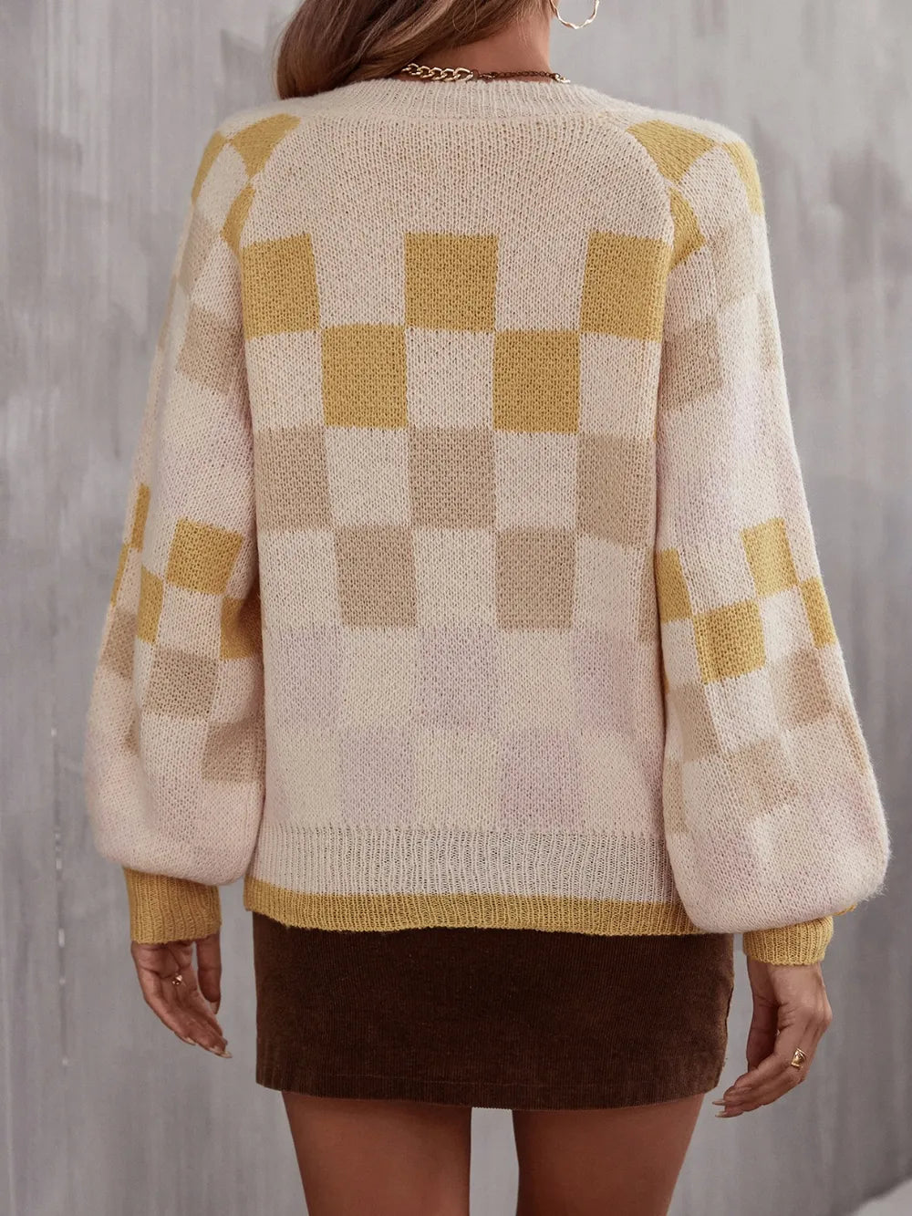 Checkered V-Neck Sweater