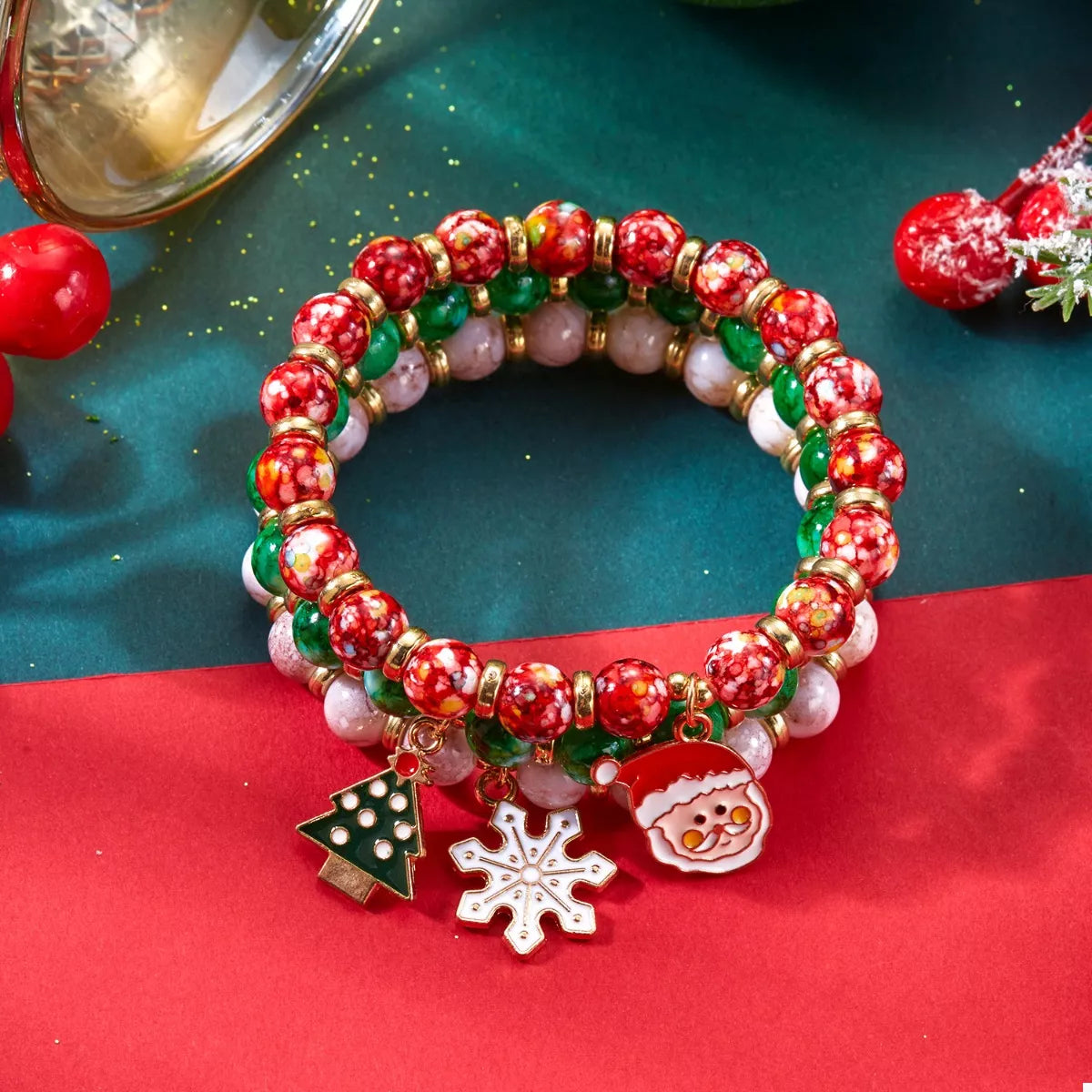 3-Piece Christmas Charm Beaded Bracelet