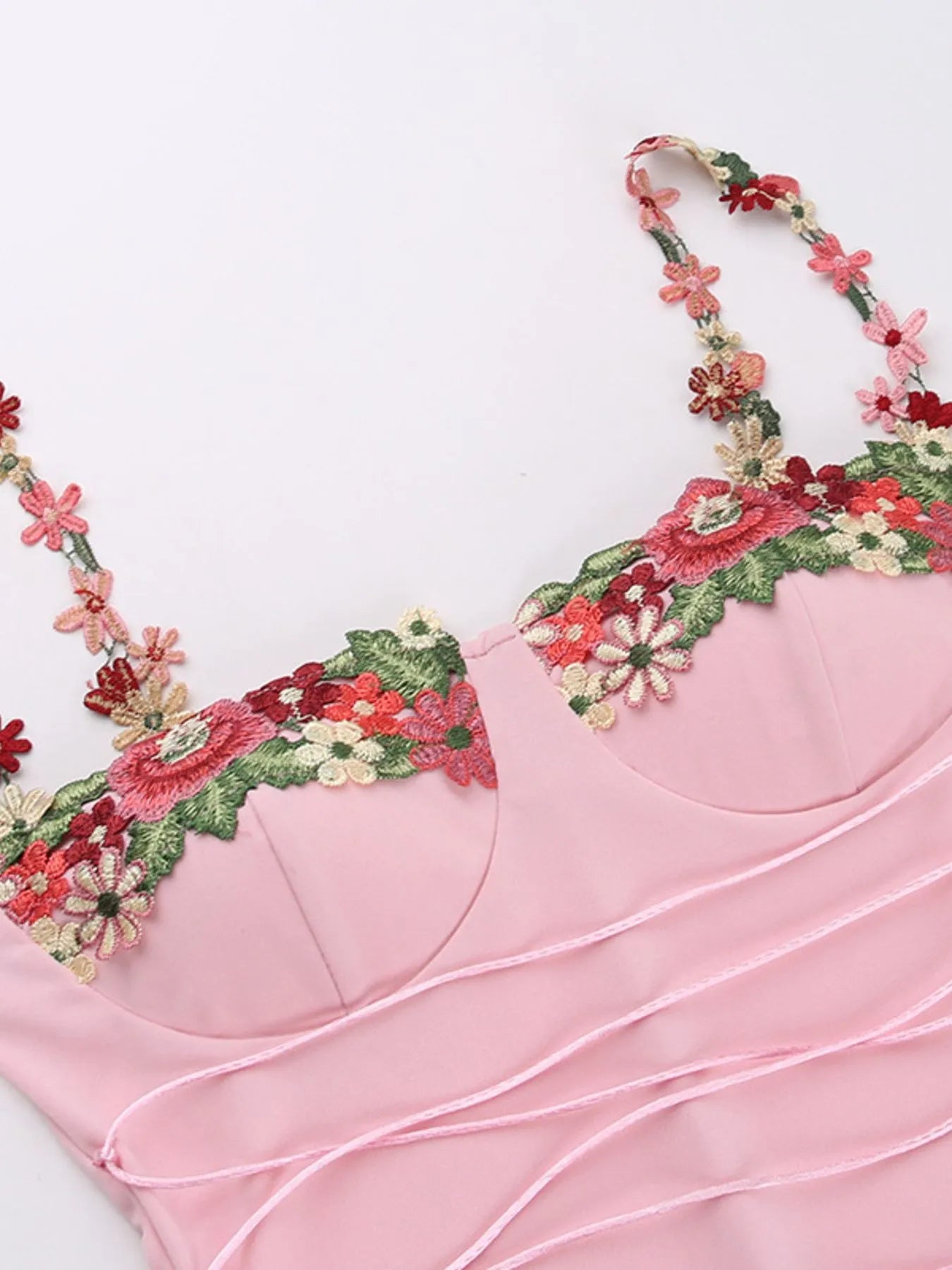 Pink Floral Trim Maxi Dress