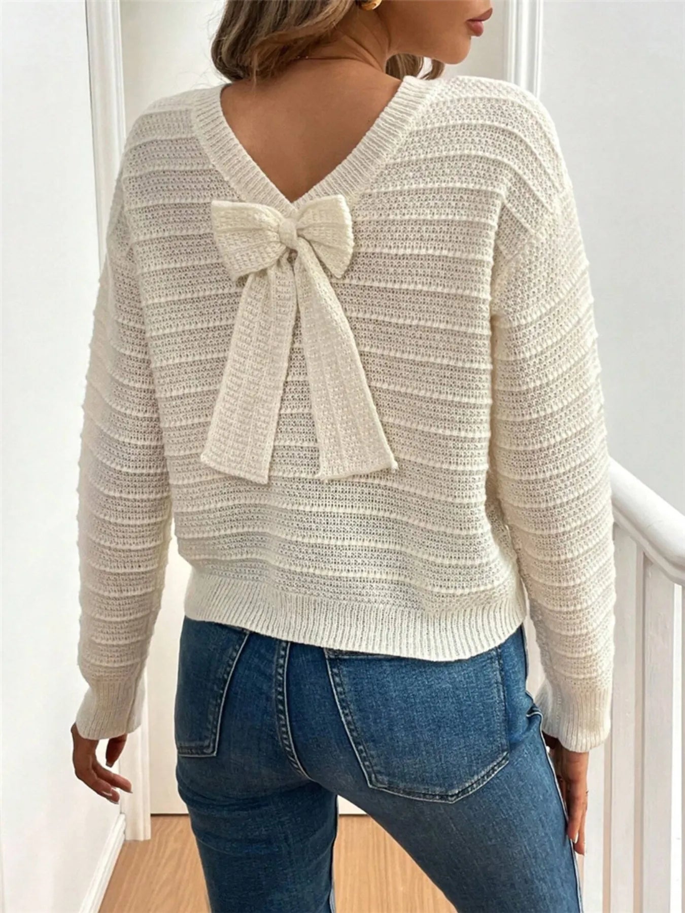 Bow-Back Knit Sweater Top