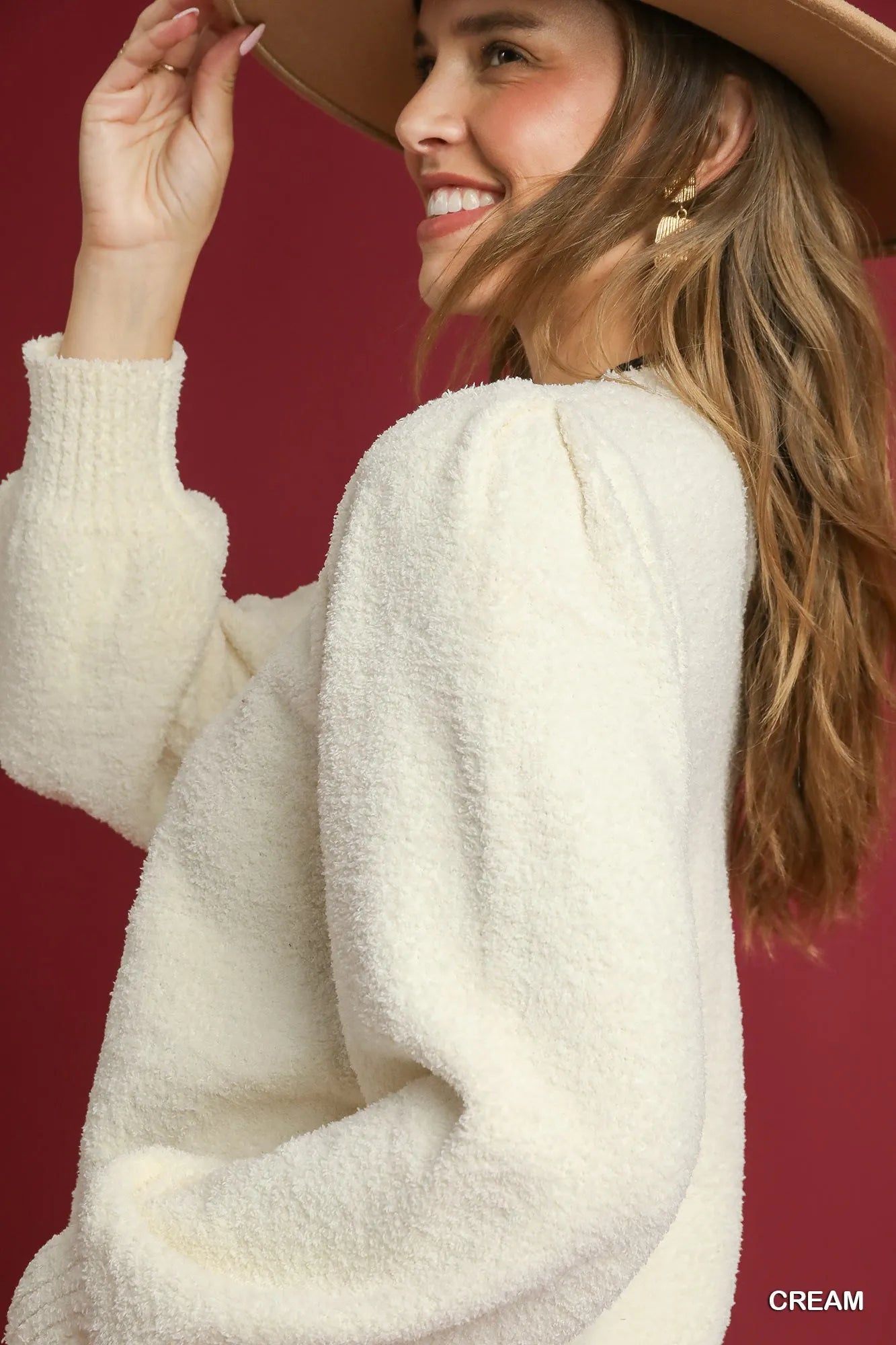 Long Sleeve Textured Sweater with Ribbed Trim