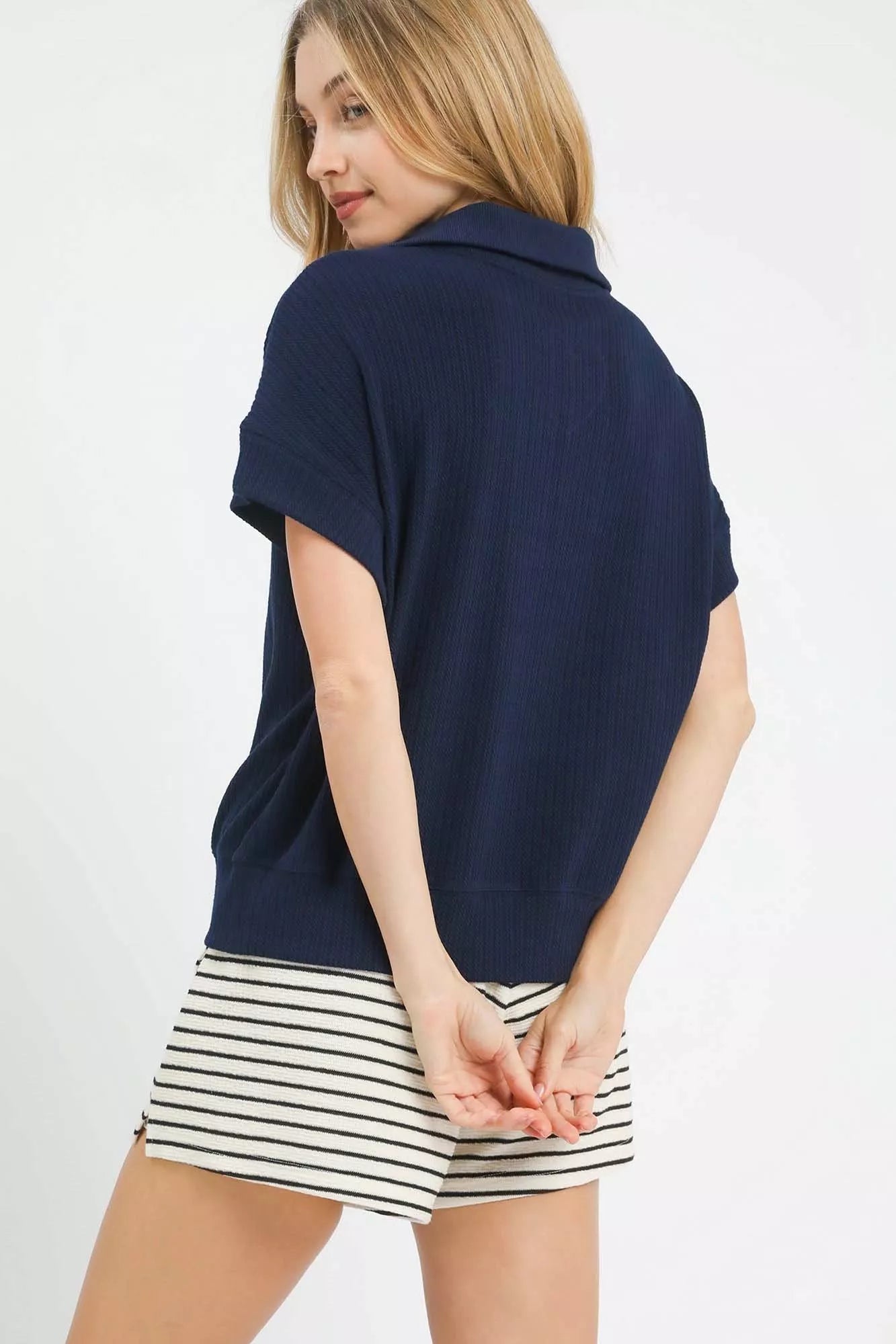 Striped Zip Collar Top