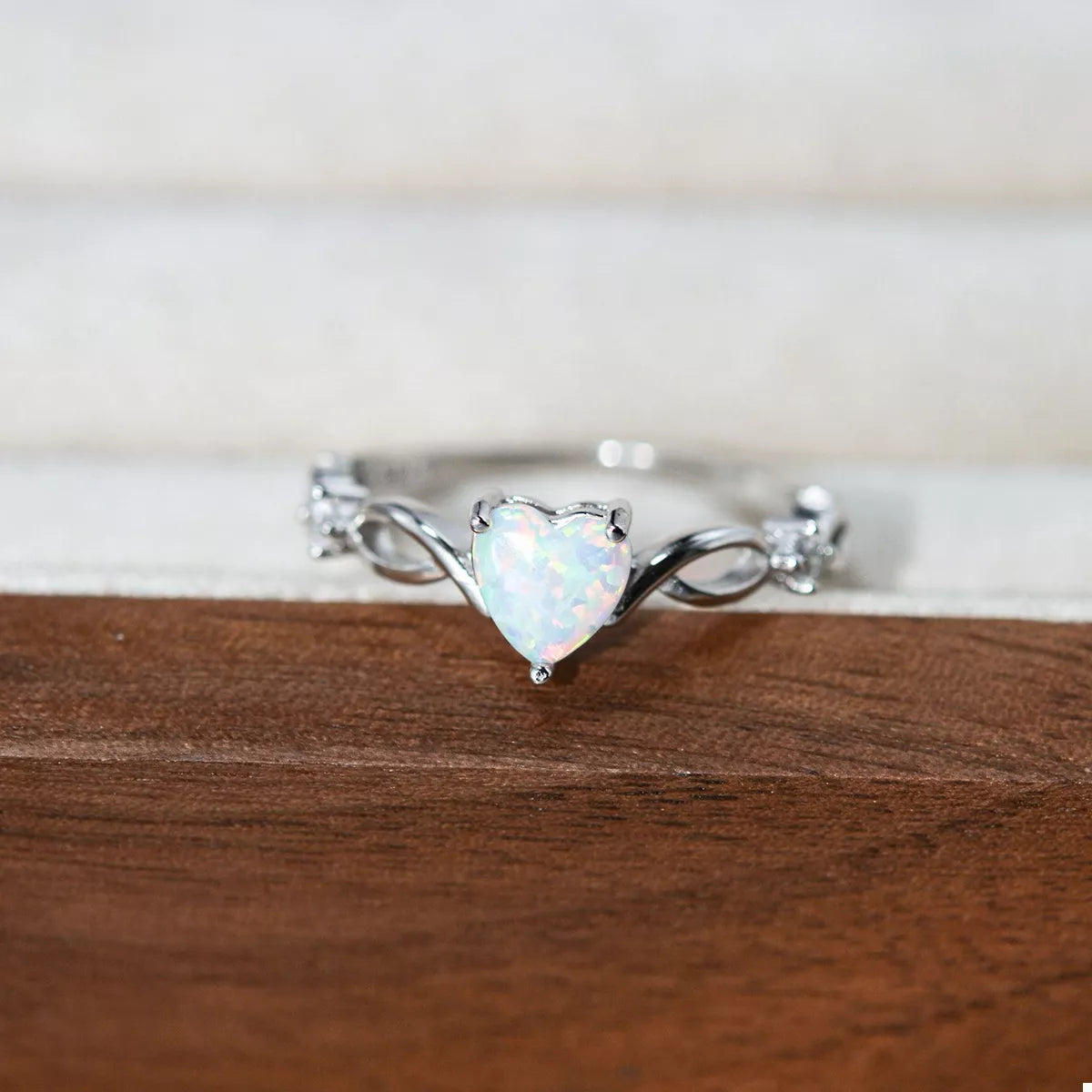 Heart-Shaped Opal Ring - 925 Sterling Silver