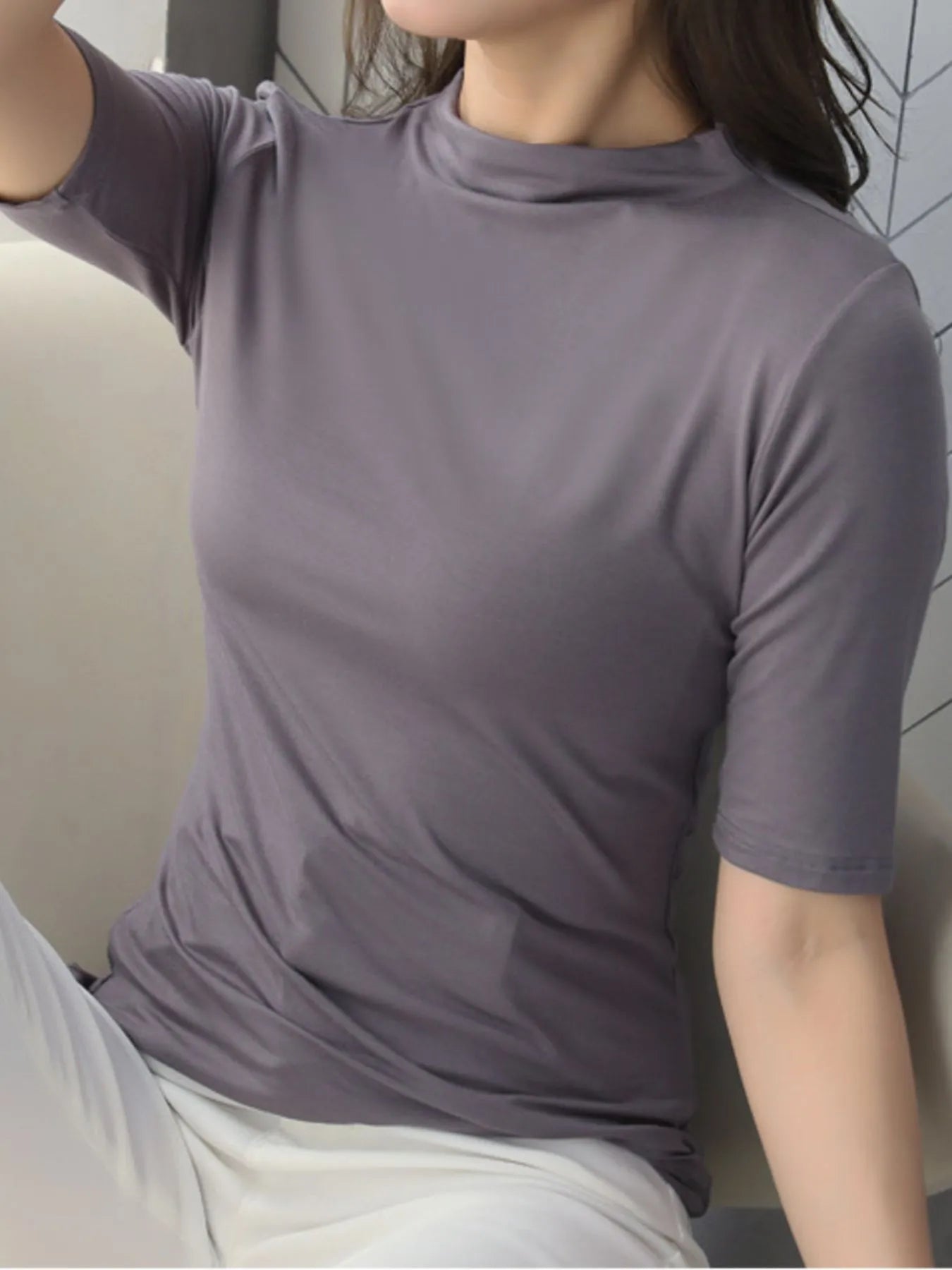 Women's Mock Neck Half Sleeve T-Shirt