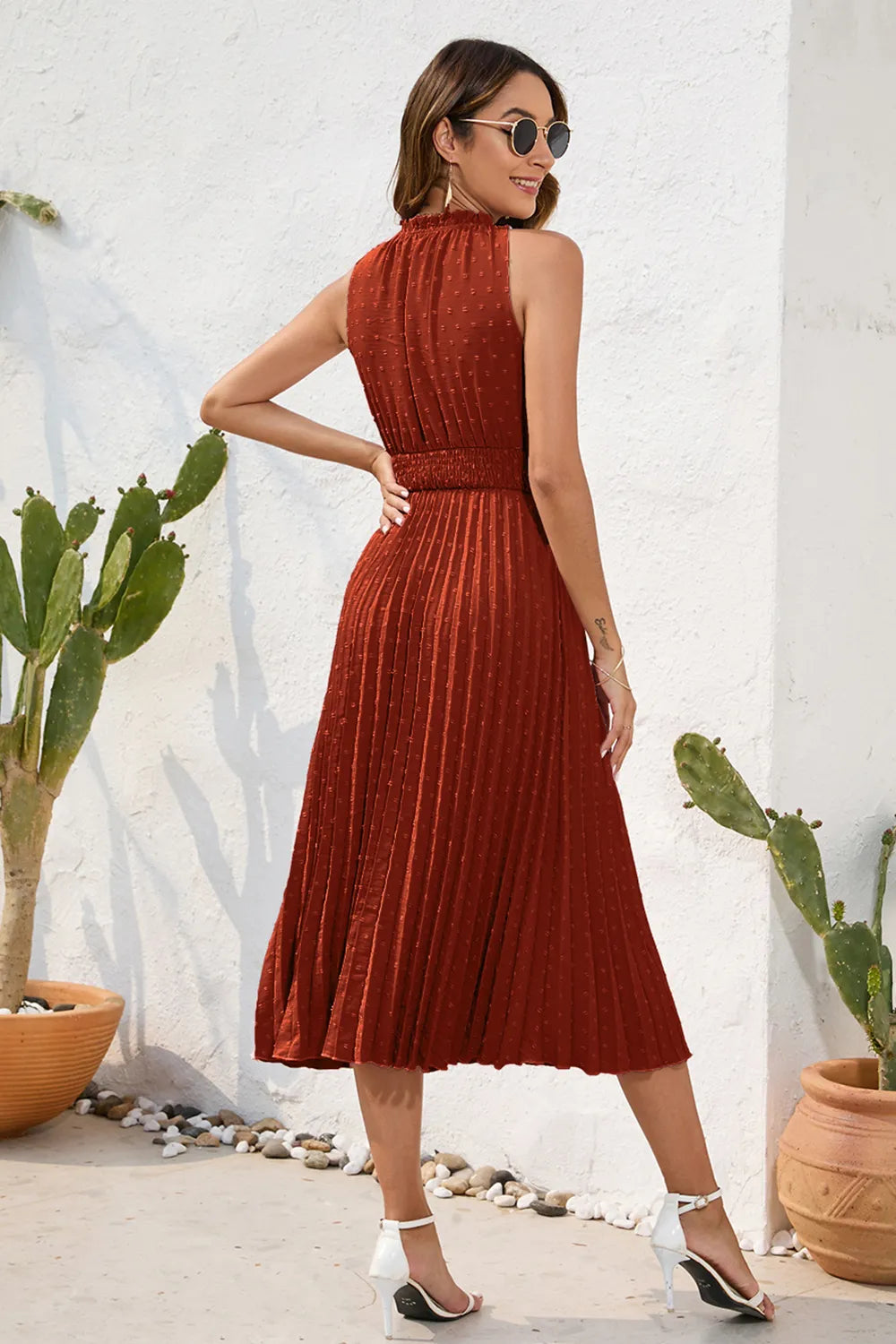 Swiss Dot Sleeveless Midi Dress