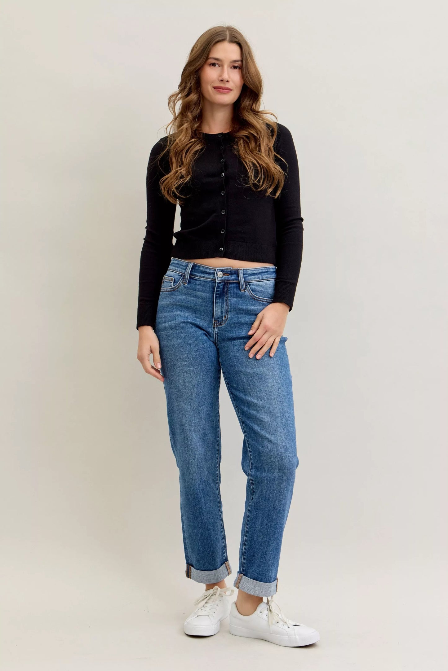 Mid-Rise Boyfriend Fit Cuffed Jeans