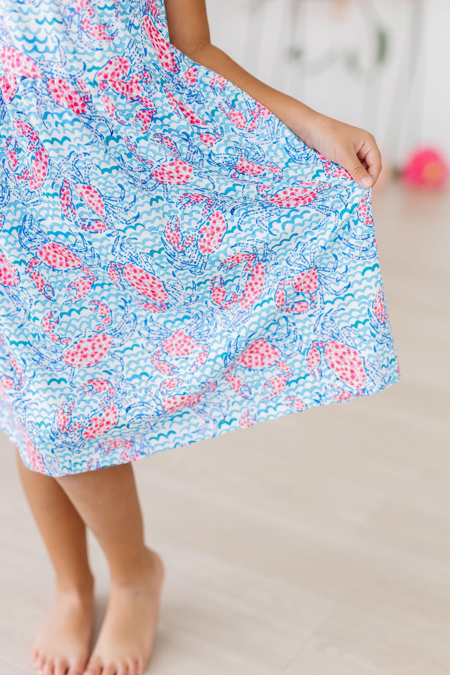 Crab Print Ruffle Cross Back Dress