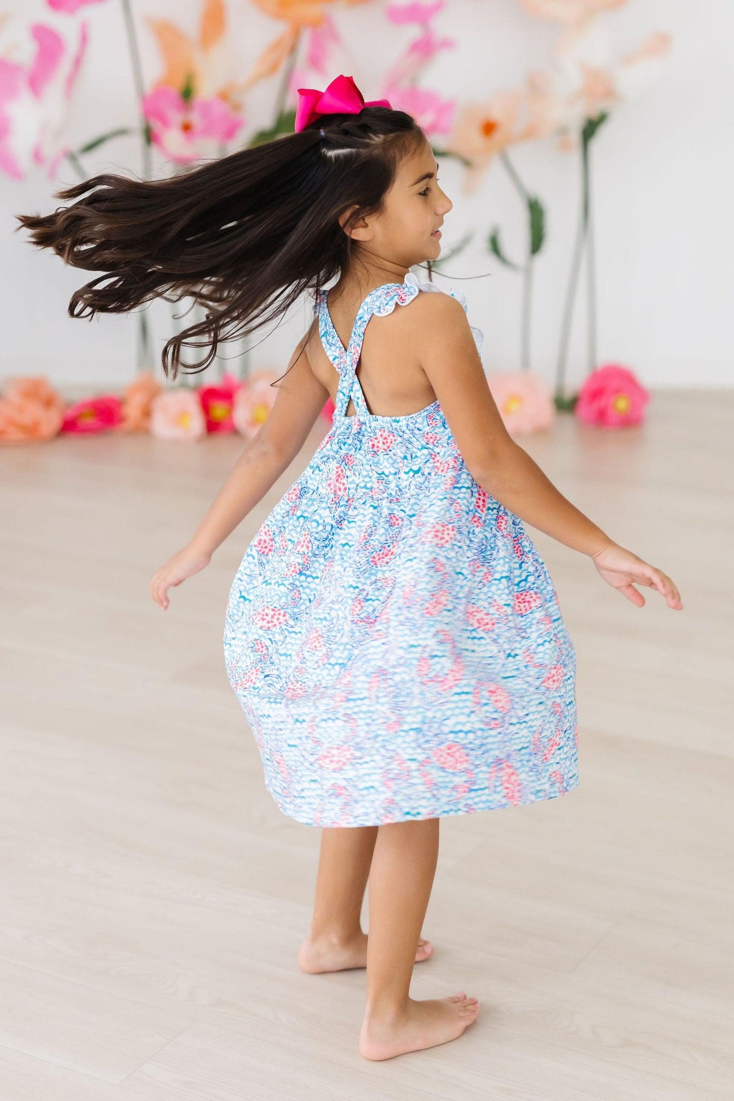 Crab Print Ruffle Cross Back Dress