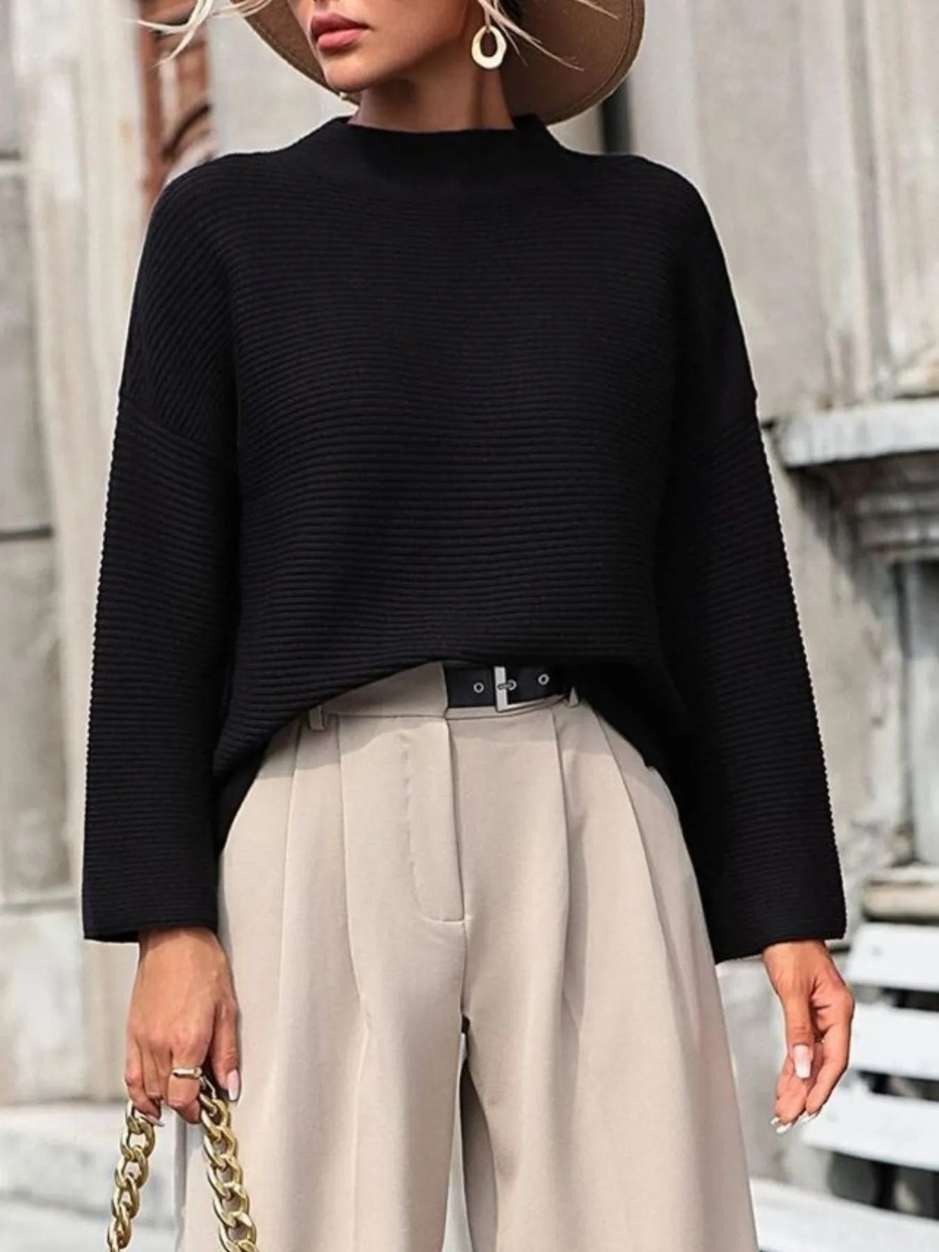 Mock Neck Drop Shoulder Sweater