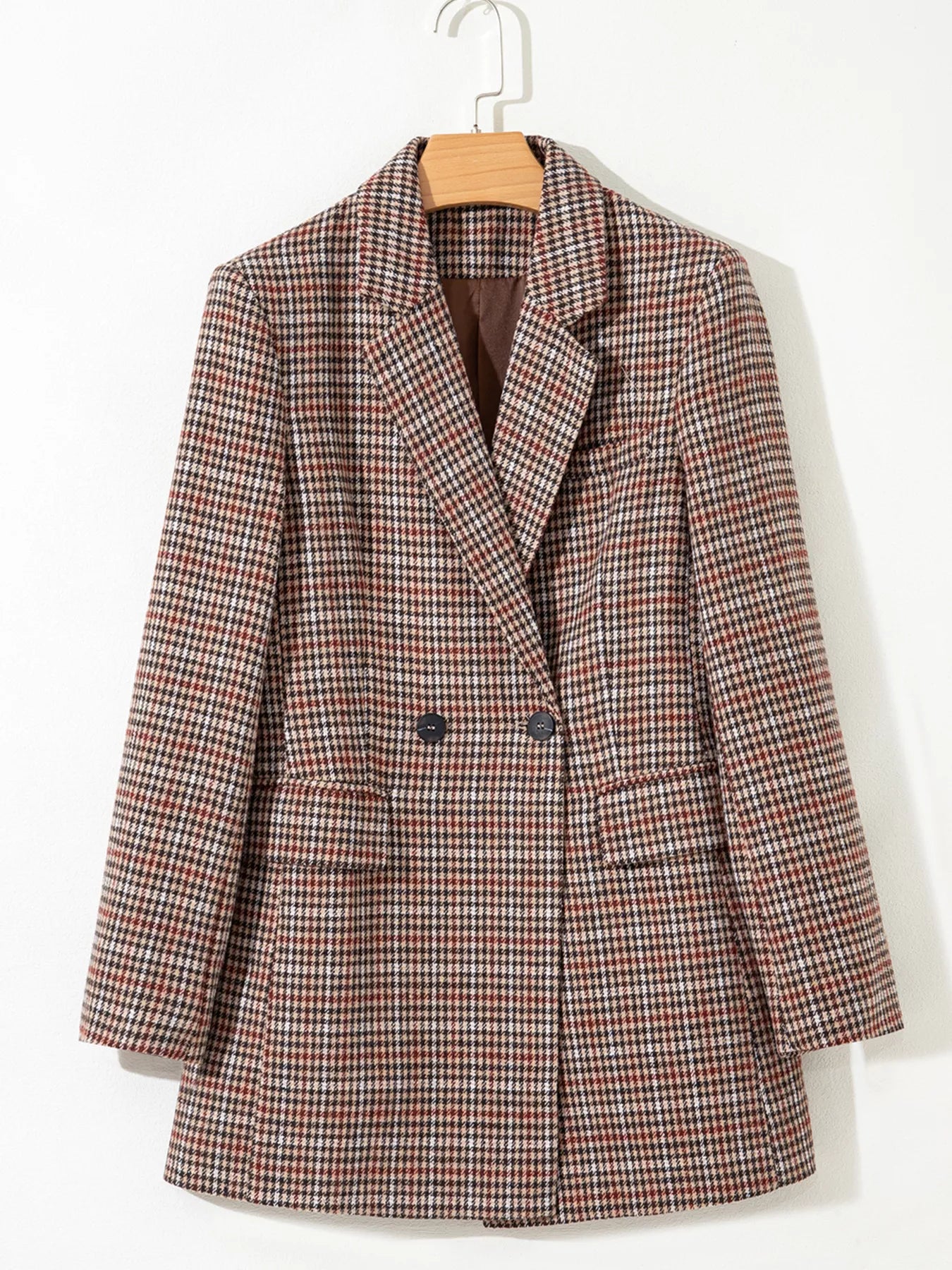 Houndstooth Lapel Collar Blazer