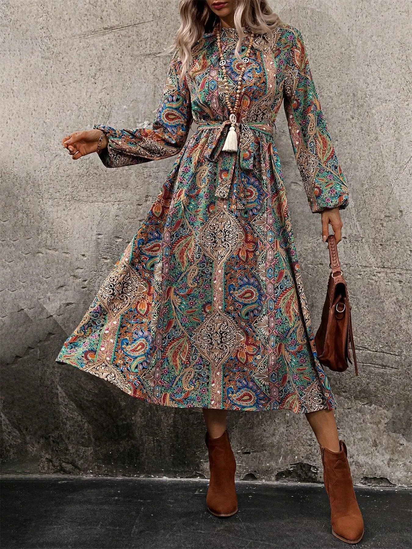 Paisley Print Midi Dress