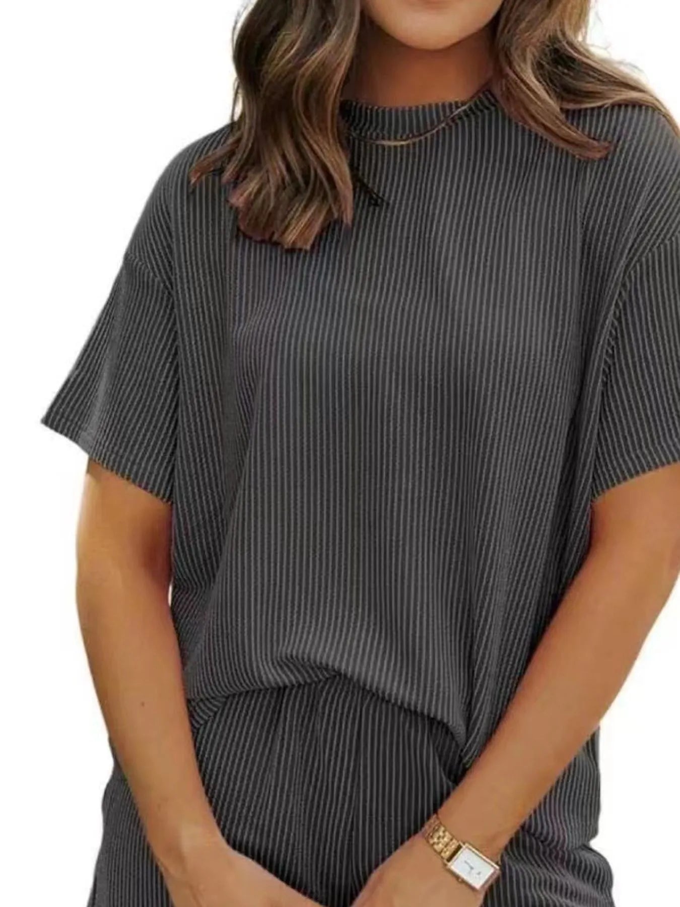 Ribbed Short Sleeve Lounge Set