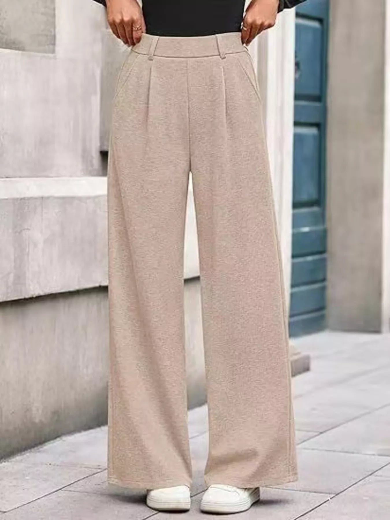 Wide-Leg Pleated Trouser Pants
