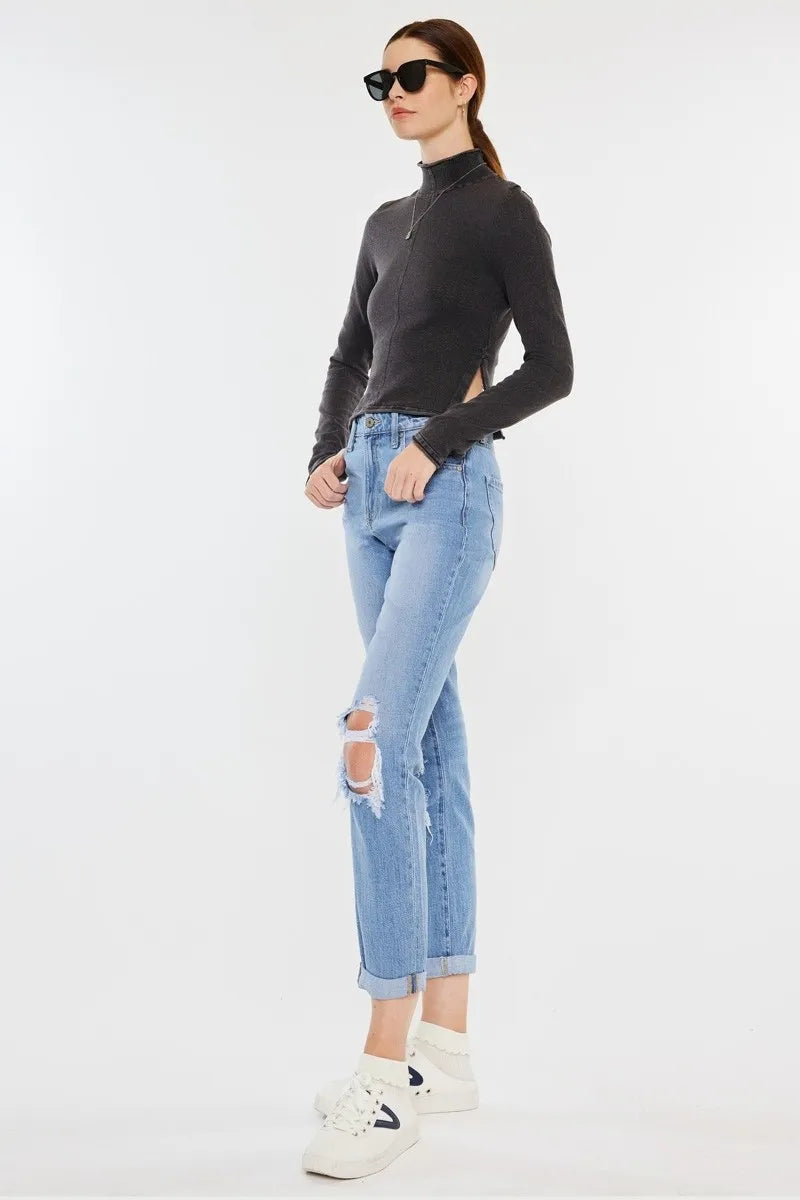 Women's High Rise Distressed Mom Jeans