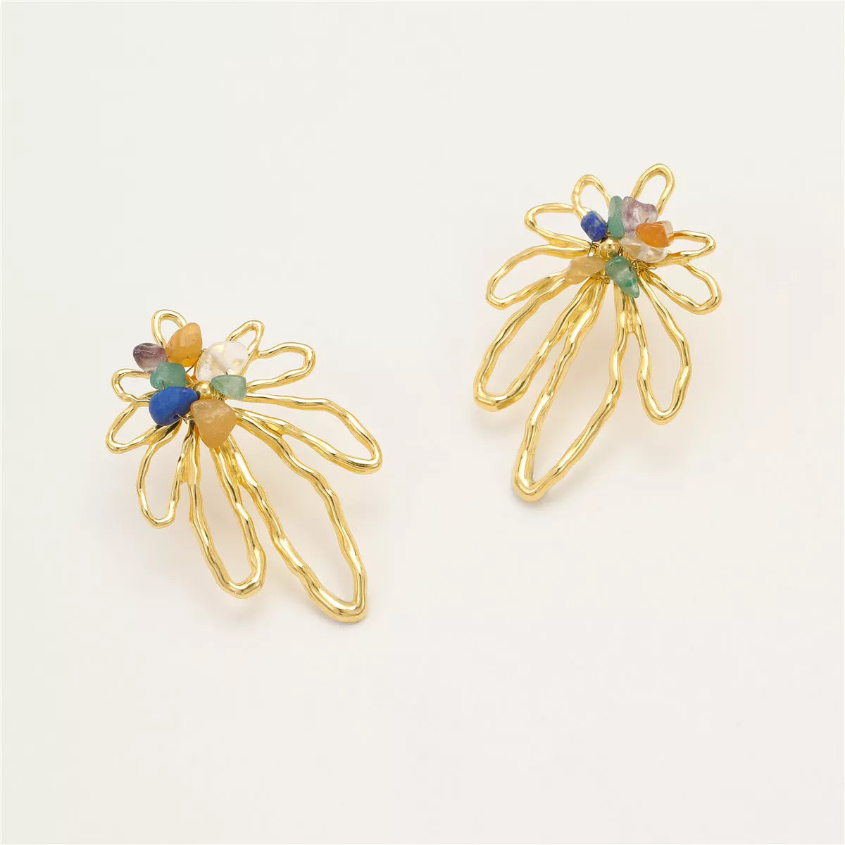 18K Gold-Plated Natural Stone Flower Earrings
