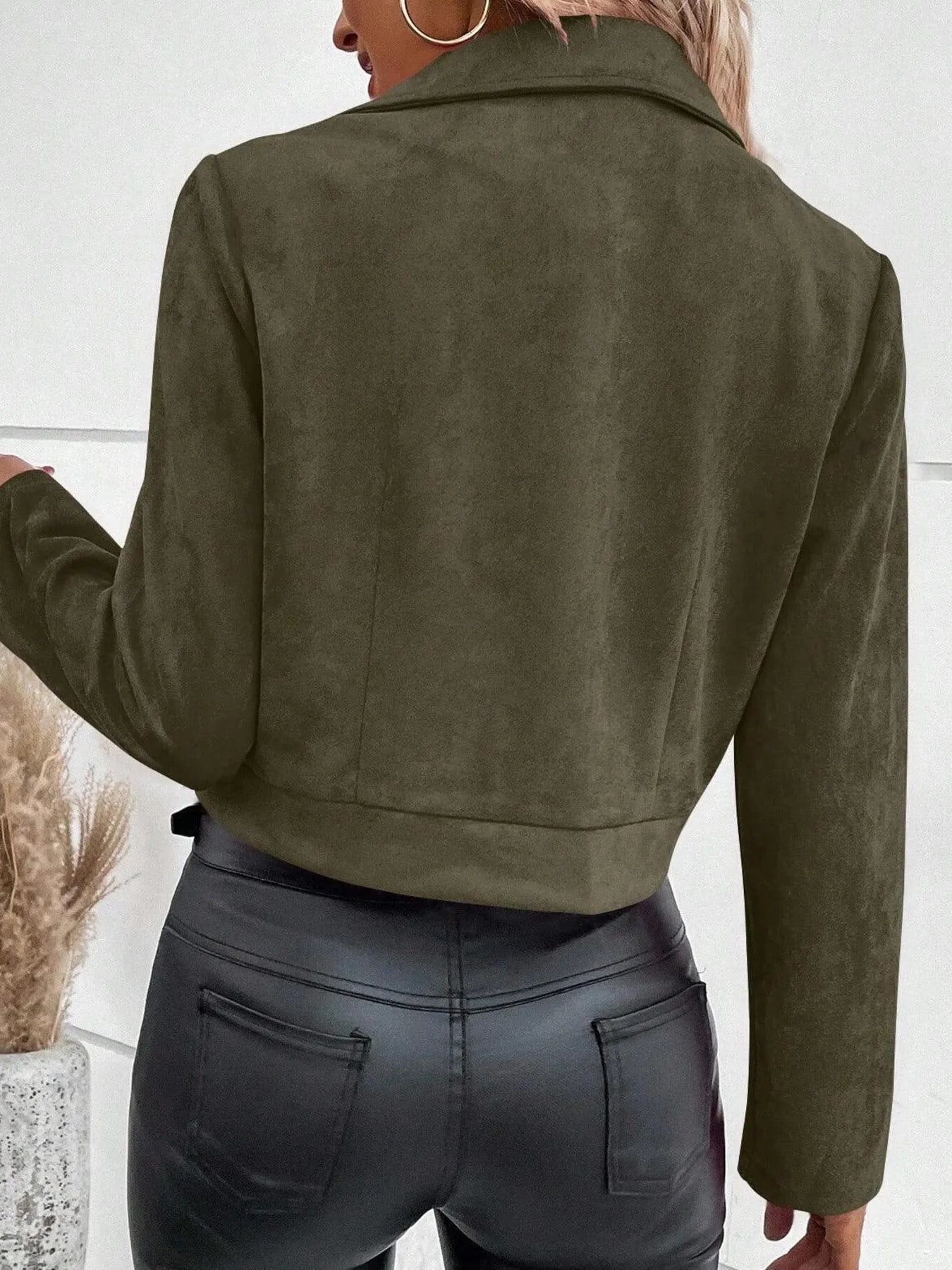 Microsuede Cropped Moto Jacket