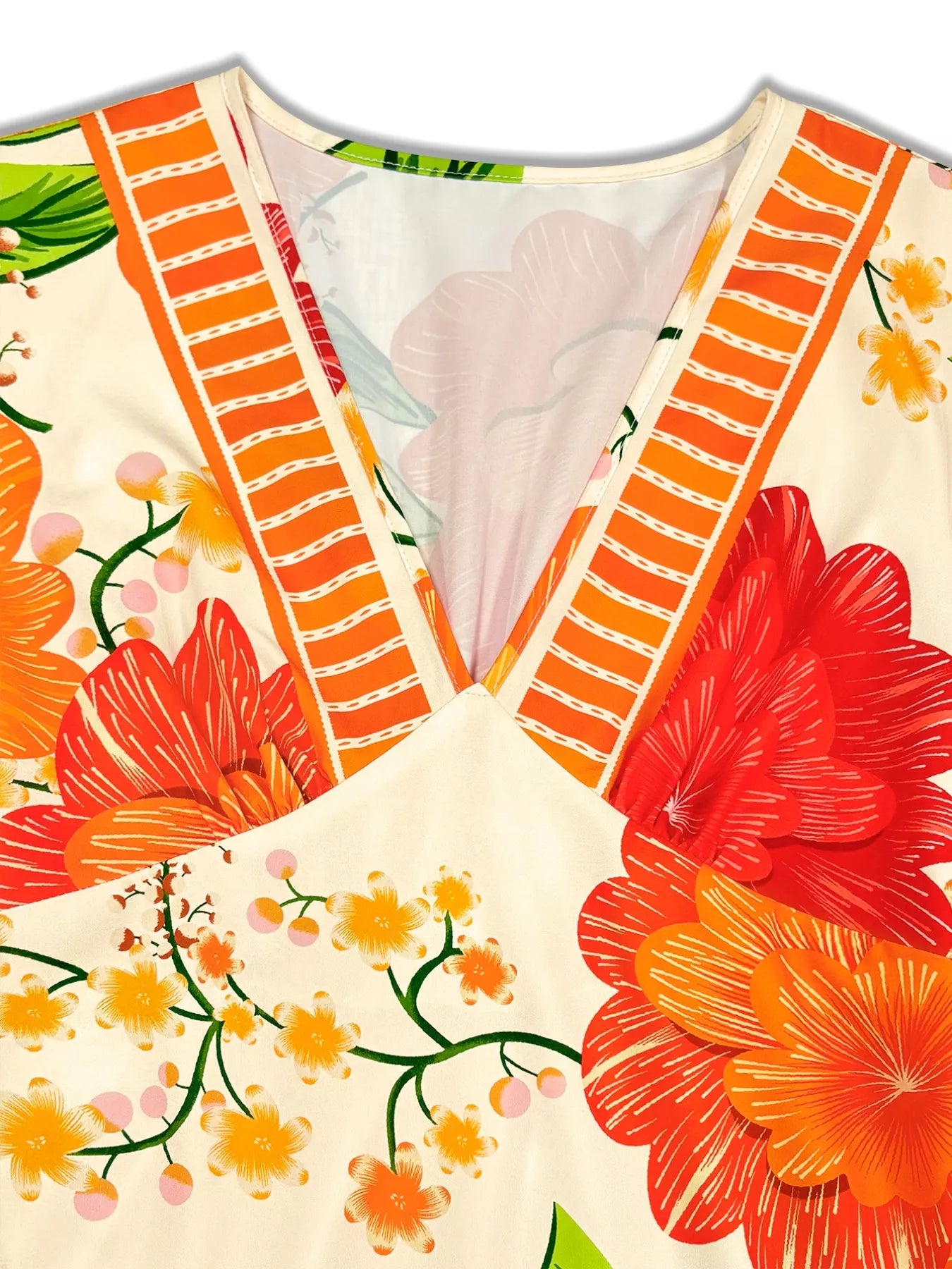 Mandarin Bloom V-Neck Maxi Dress