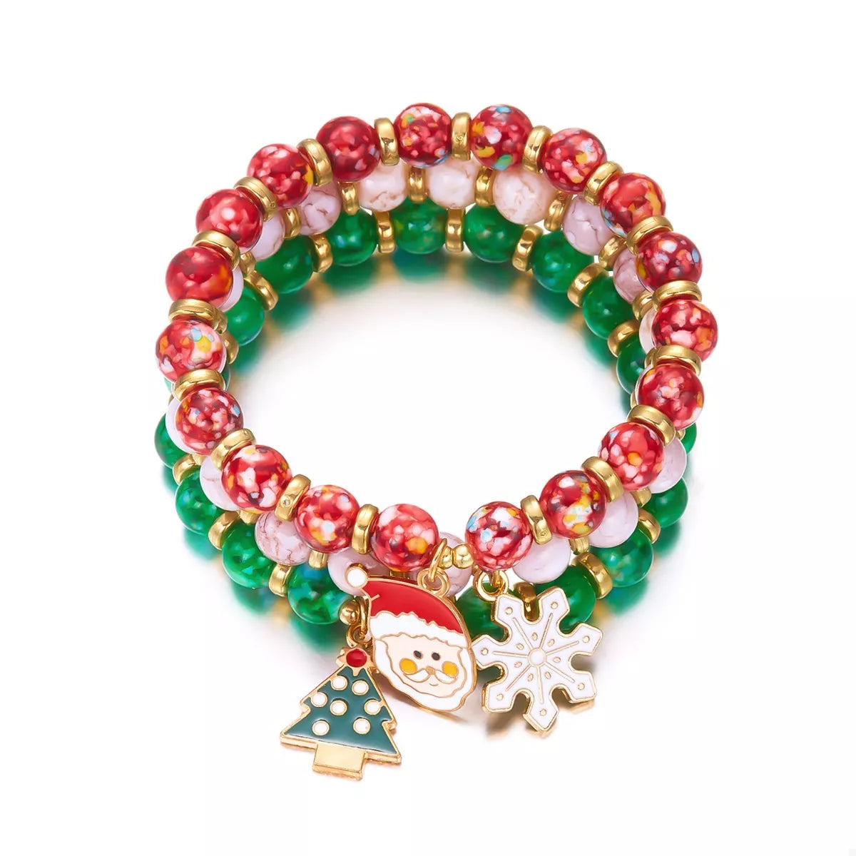 3-Piece Christmas Charm Beaded Bracelet