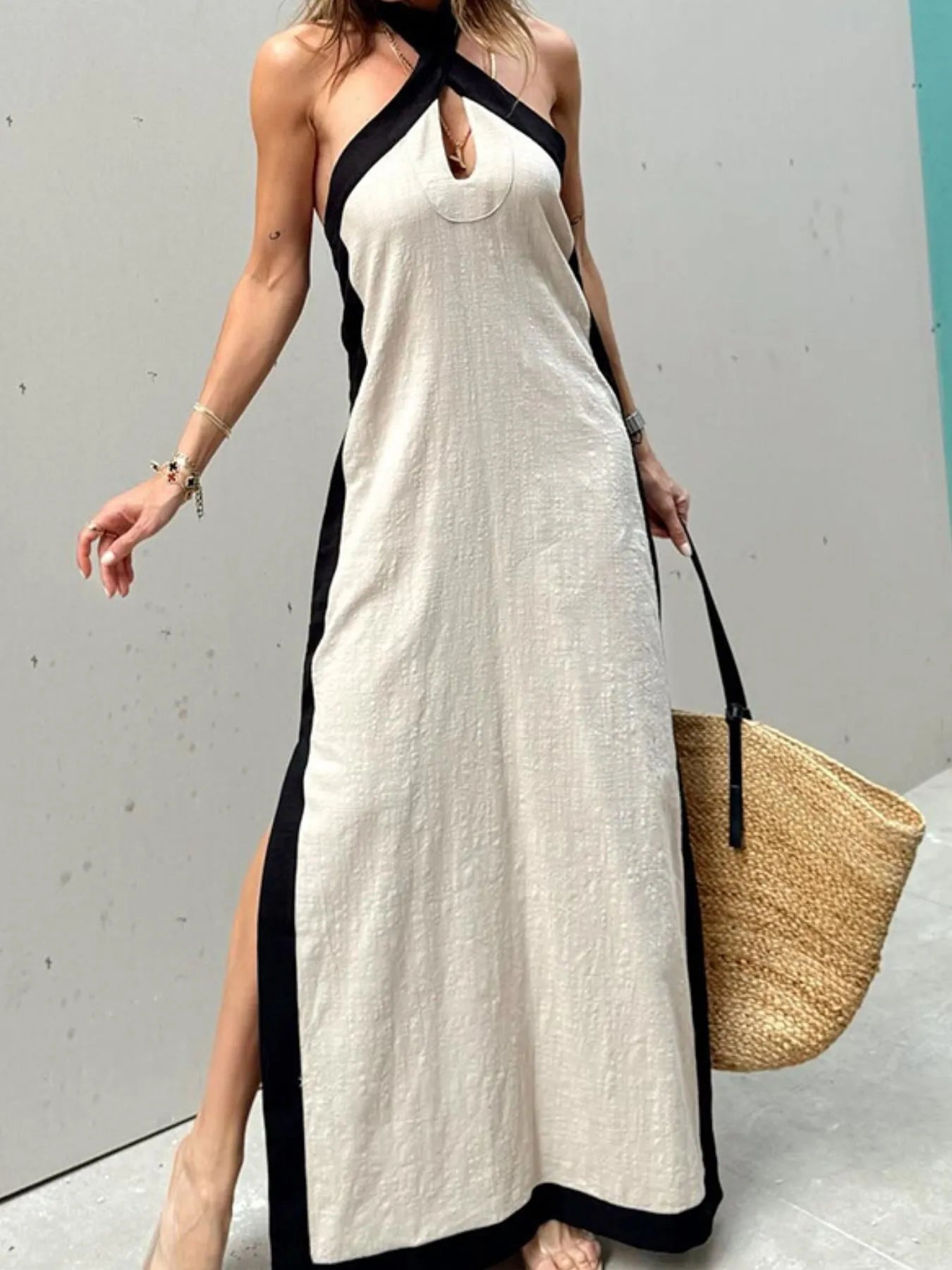 Color Block Halter Maxi Dress