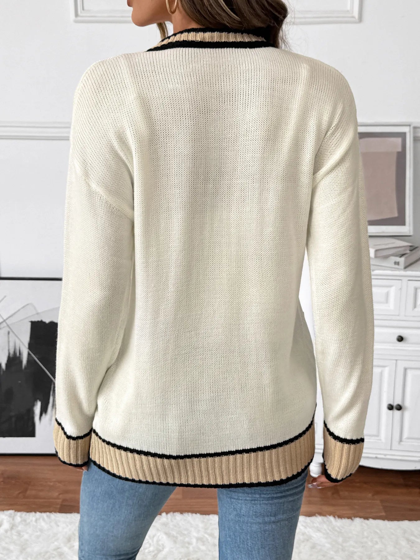 Contrast Trim Boyfriend Cardigan