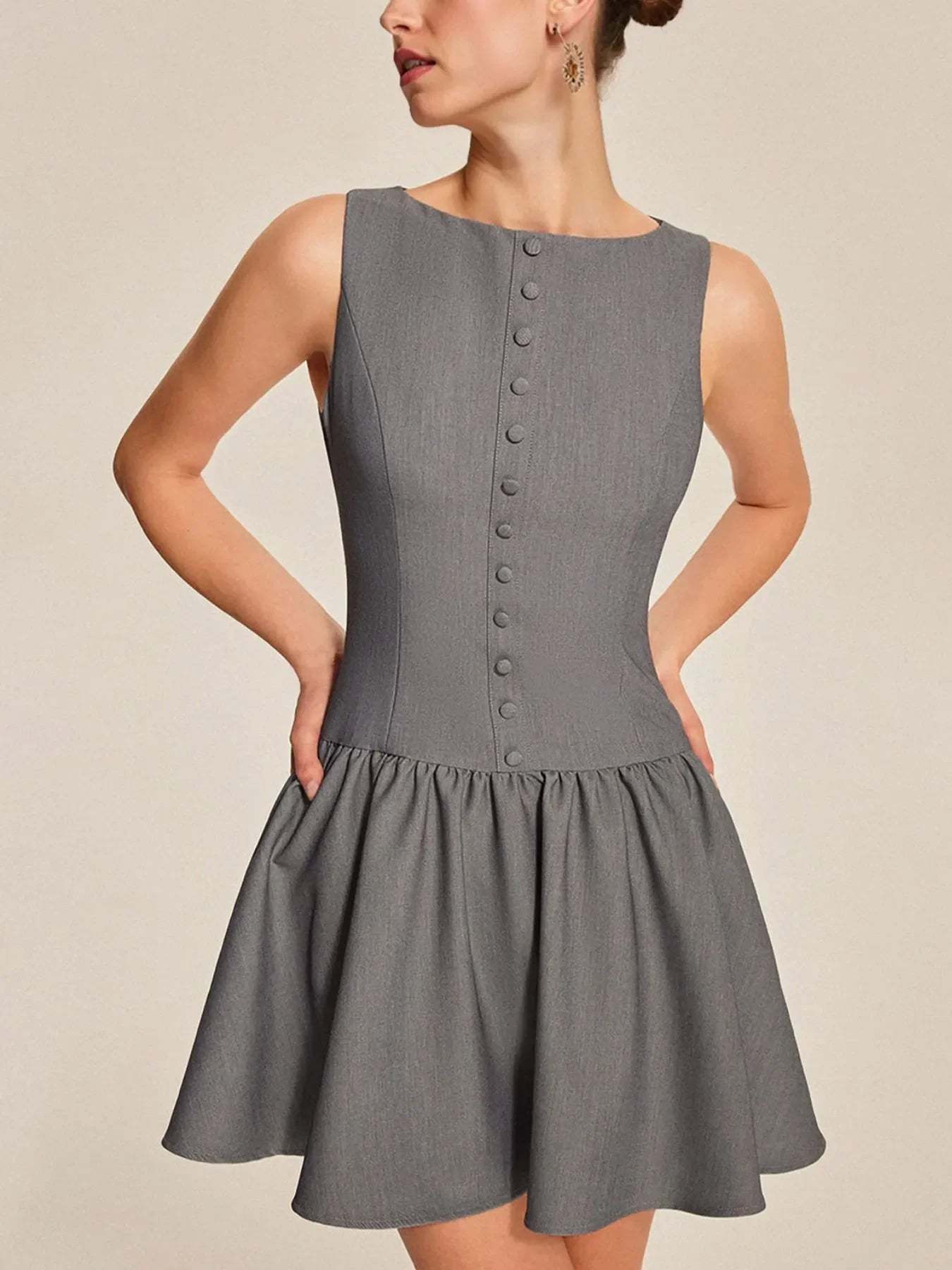 Tailored Button-Front Sleeveless Mini Dress