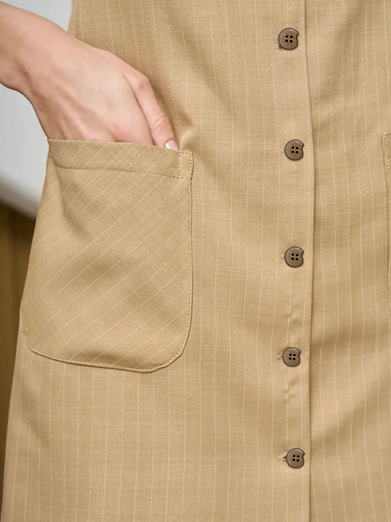Khaki Button-Front Mini Dress