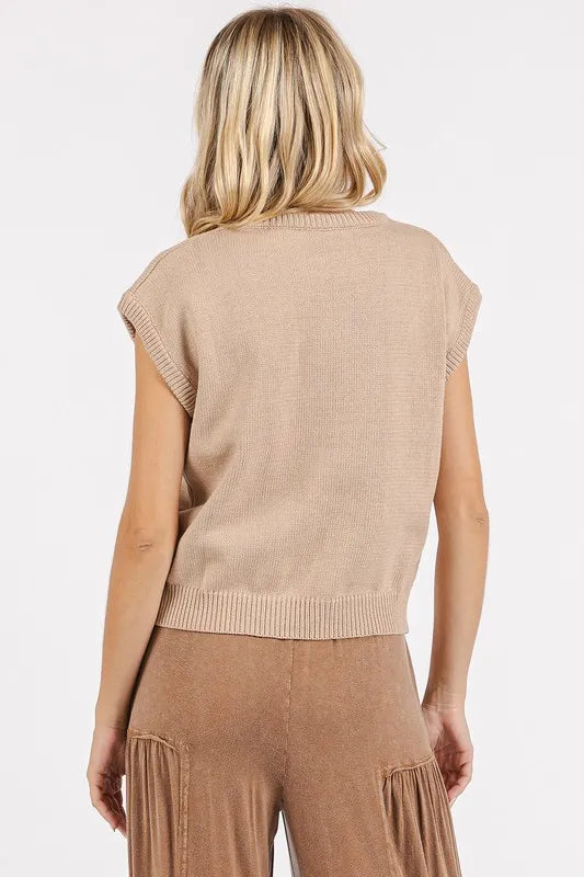 Love Letter Round Neck Cap Sleeve Knit Top