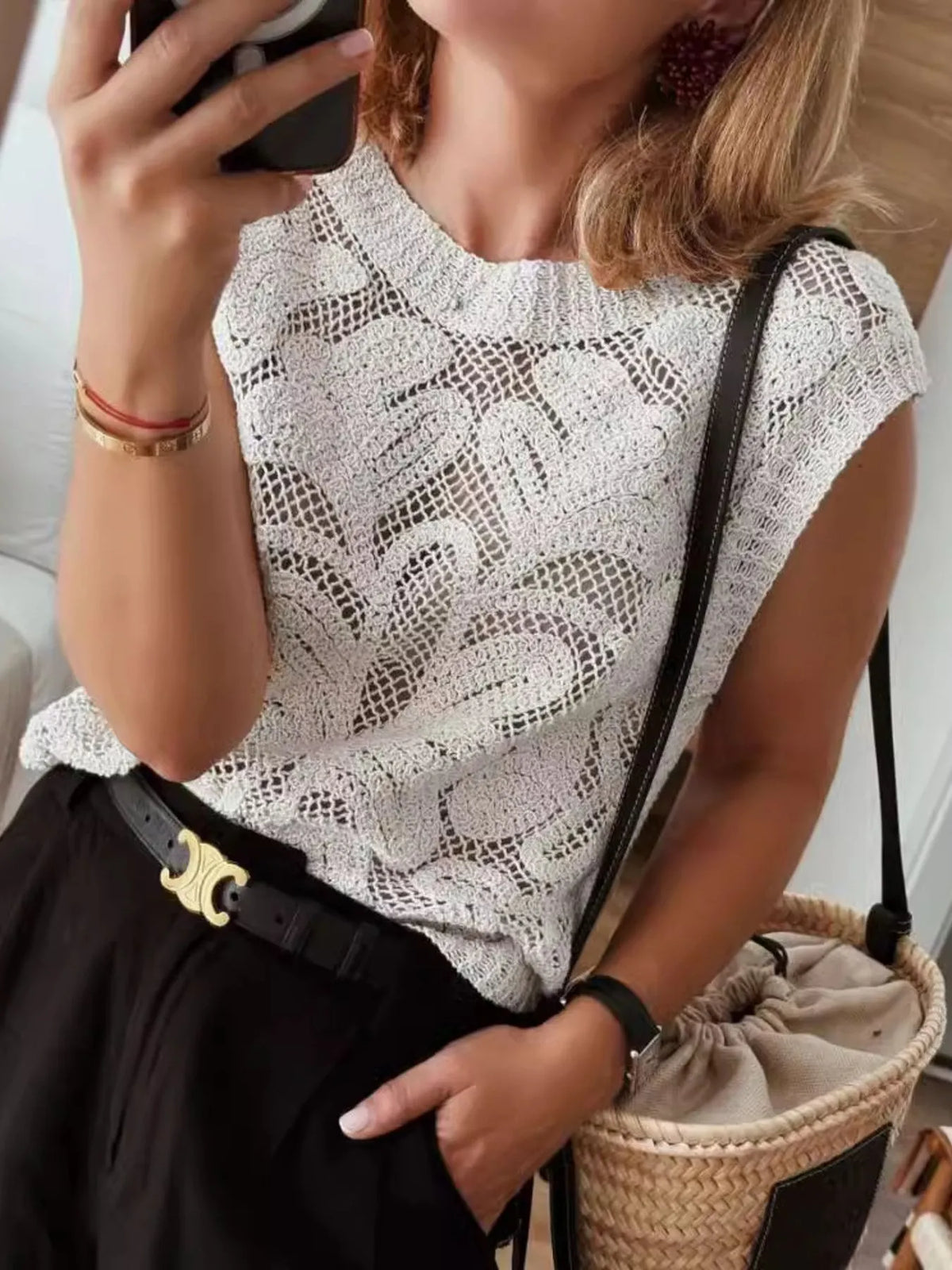 Women's Lace and Layered Sweater Vest - Detail View 4