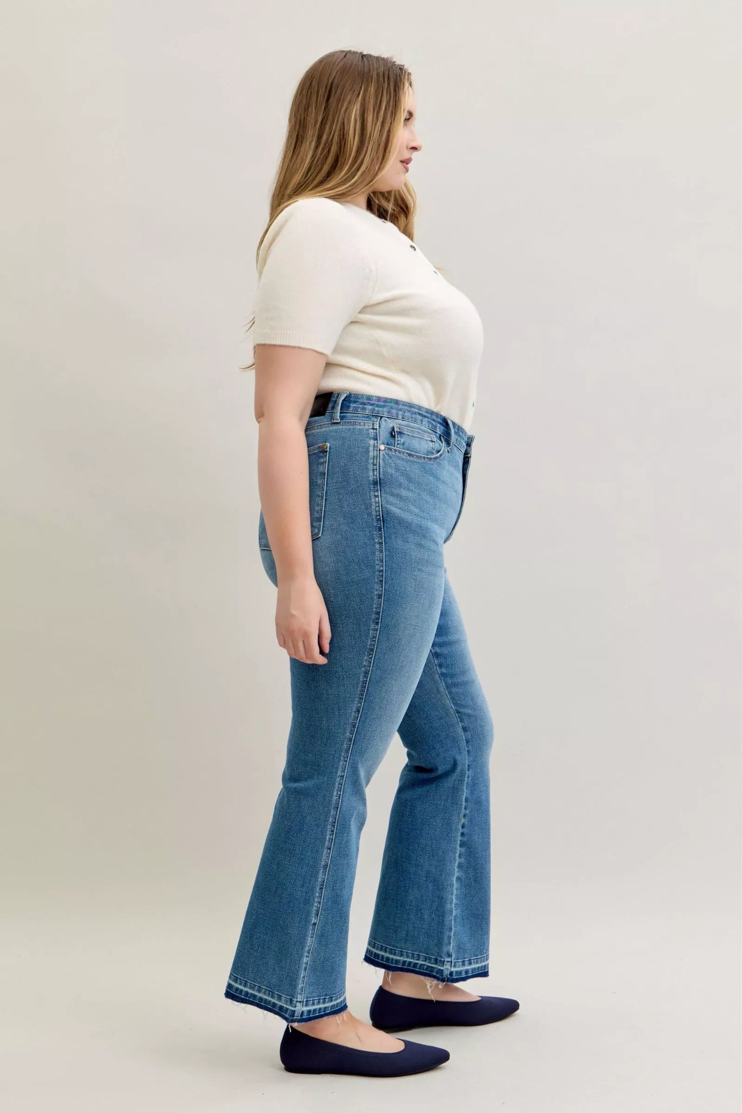Mid-Rise Slim Bootcut Tummy Control Release Hem Jeans