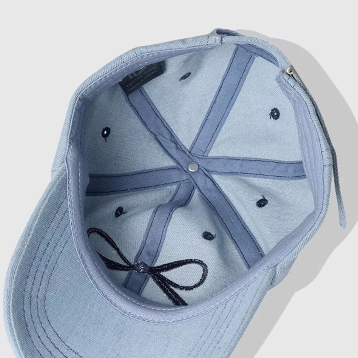 Denim Embroidered Bow Baseball Cap