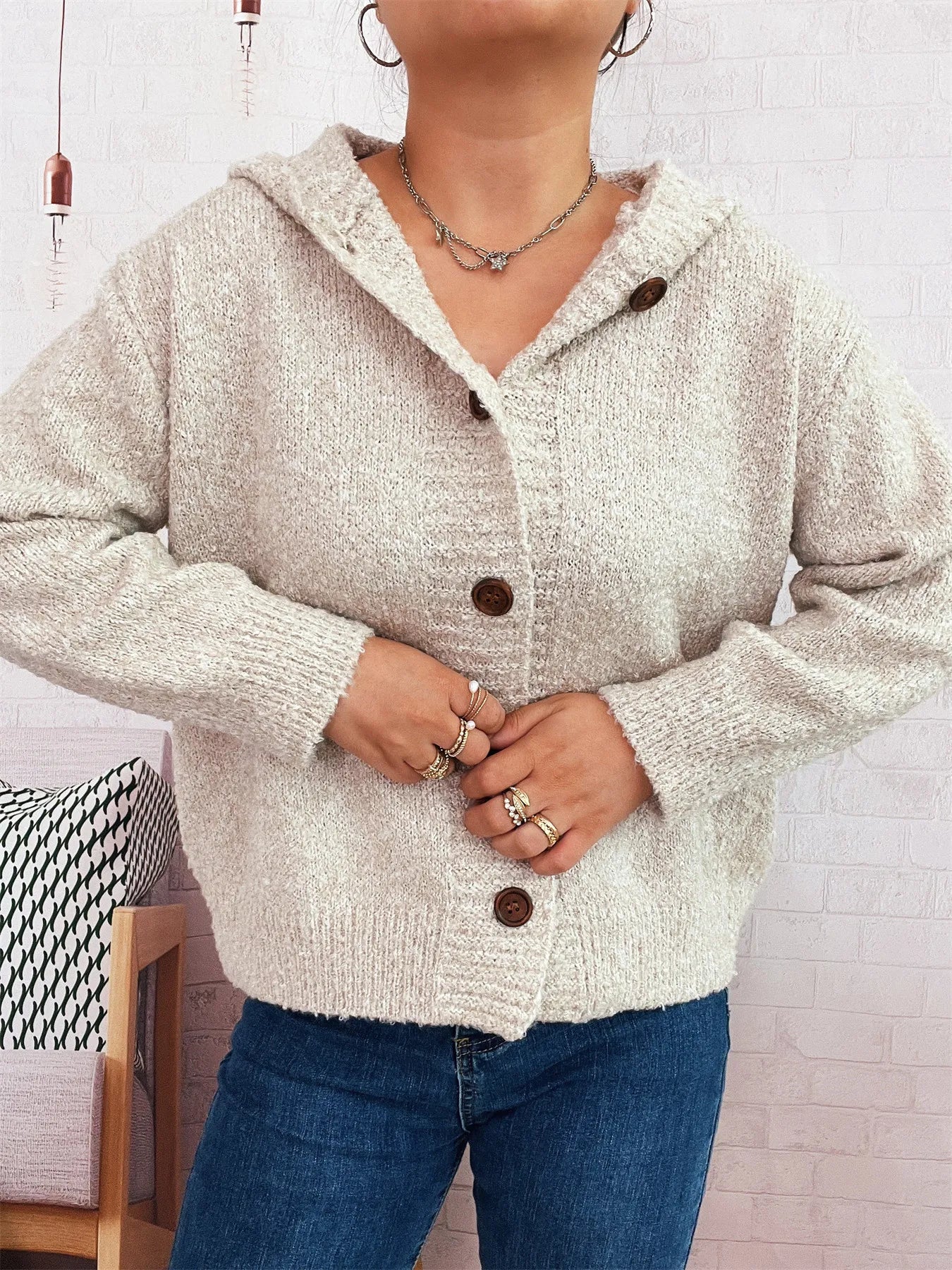 Chunky Buttoned Hooded Cardigan