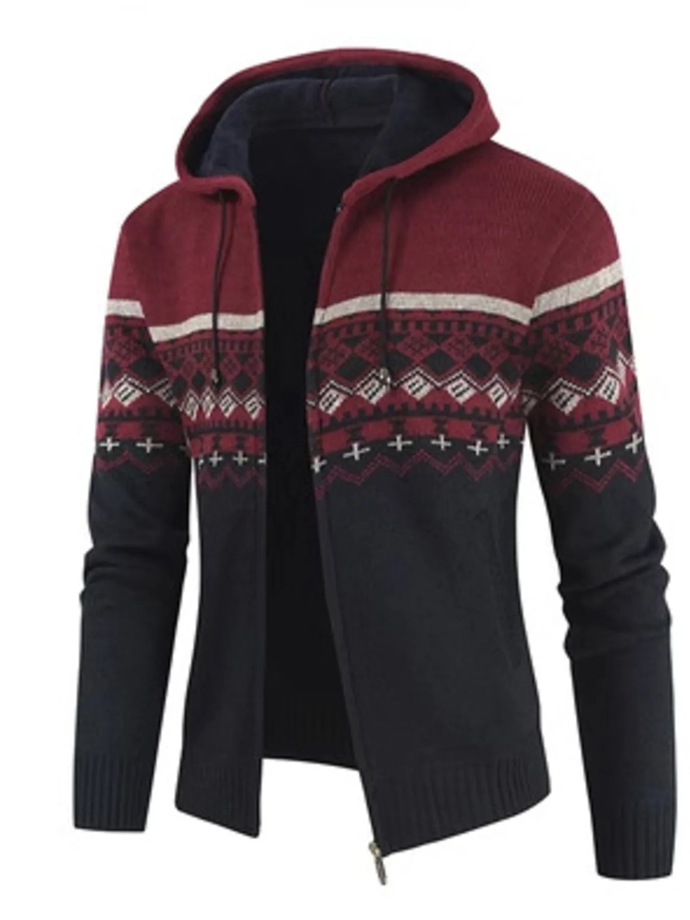 Men's Nordic Print Hooded Cardigan